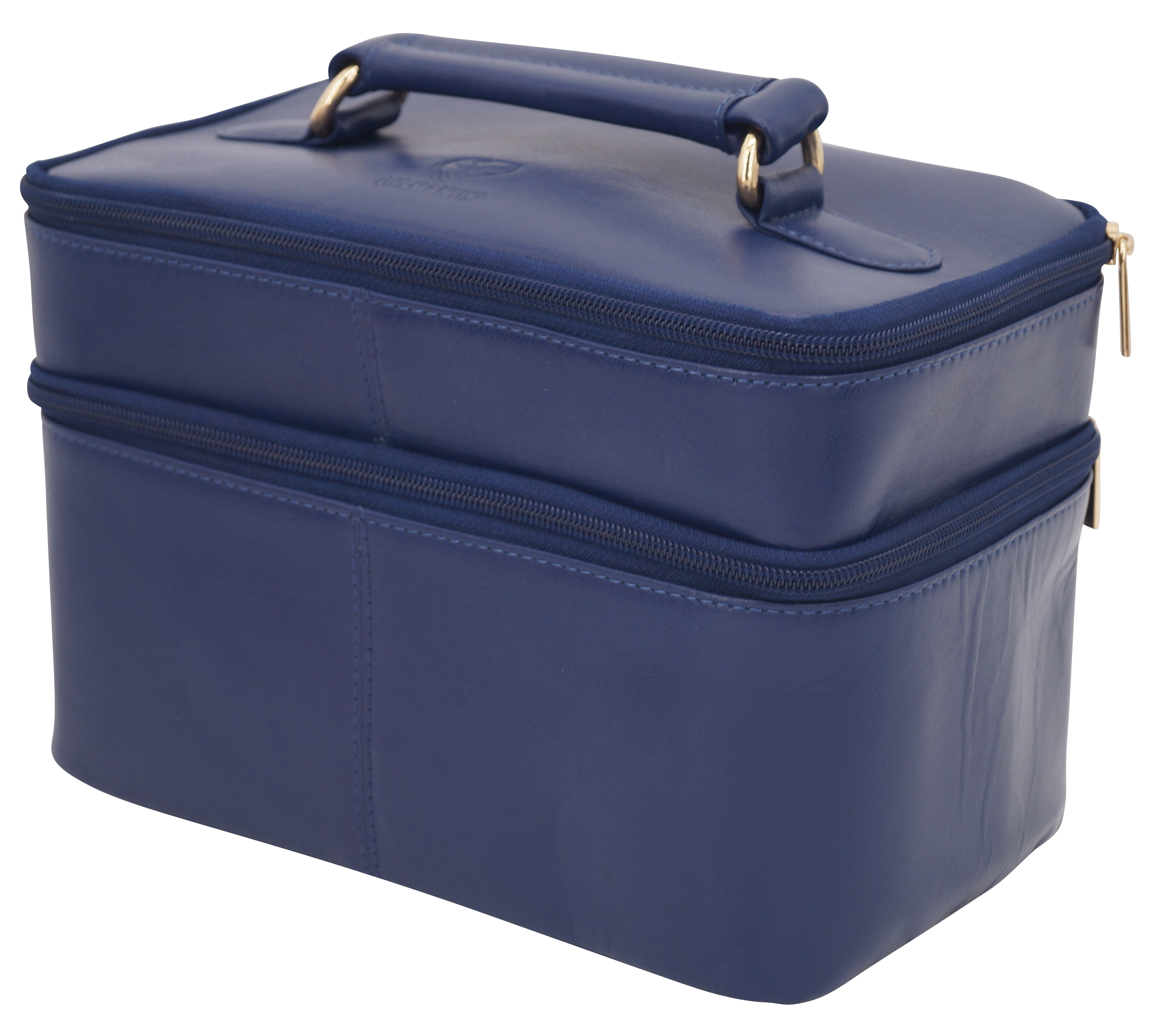 GERMANUS Handgemachte Kosmetiktasche Ina, Kosmetikkoffer und Kulturtasche aus dickem Leder (Blau)