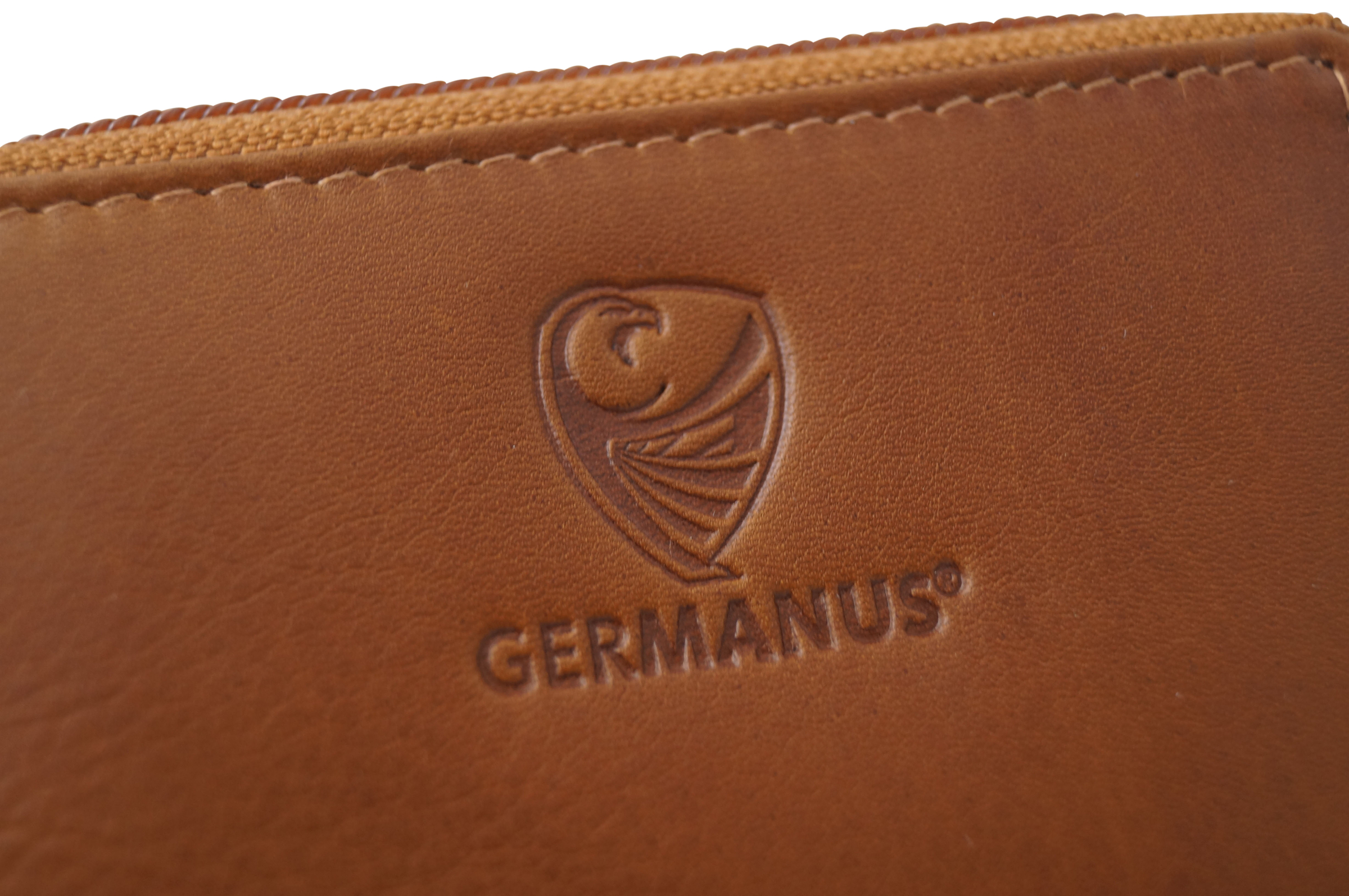 GERMANUS Kreditkartenetui Zip - Made in EU - Leder Etui für Kreditkarten und Visitenkarten, hellbraun