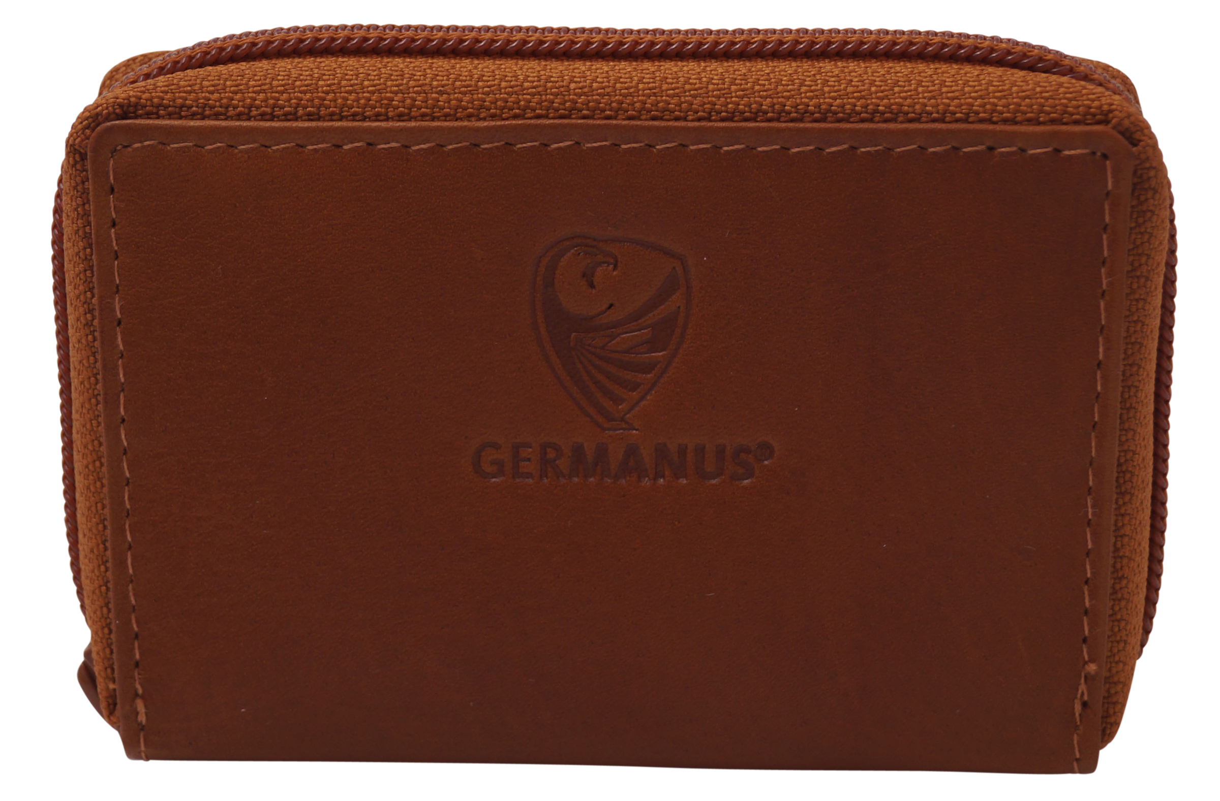 GERMANUS Kreditkartenetui Zip - Made in EU - Leder Etui für Kreditkarten und Visitenkarten, hellbraun