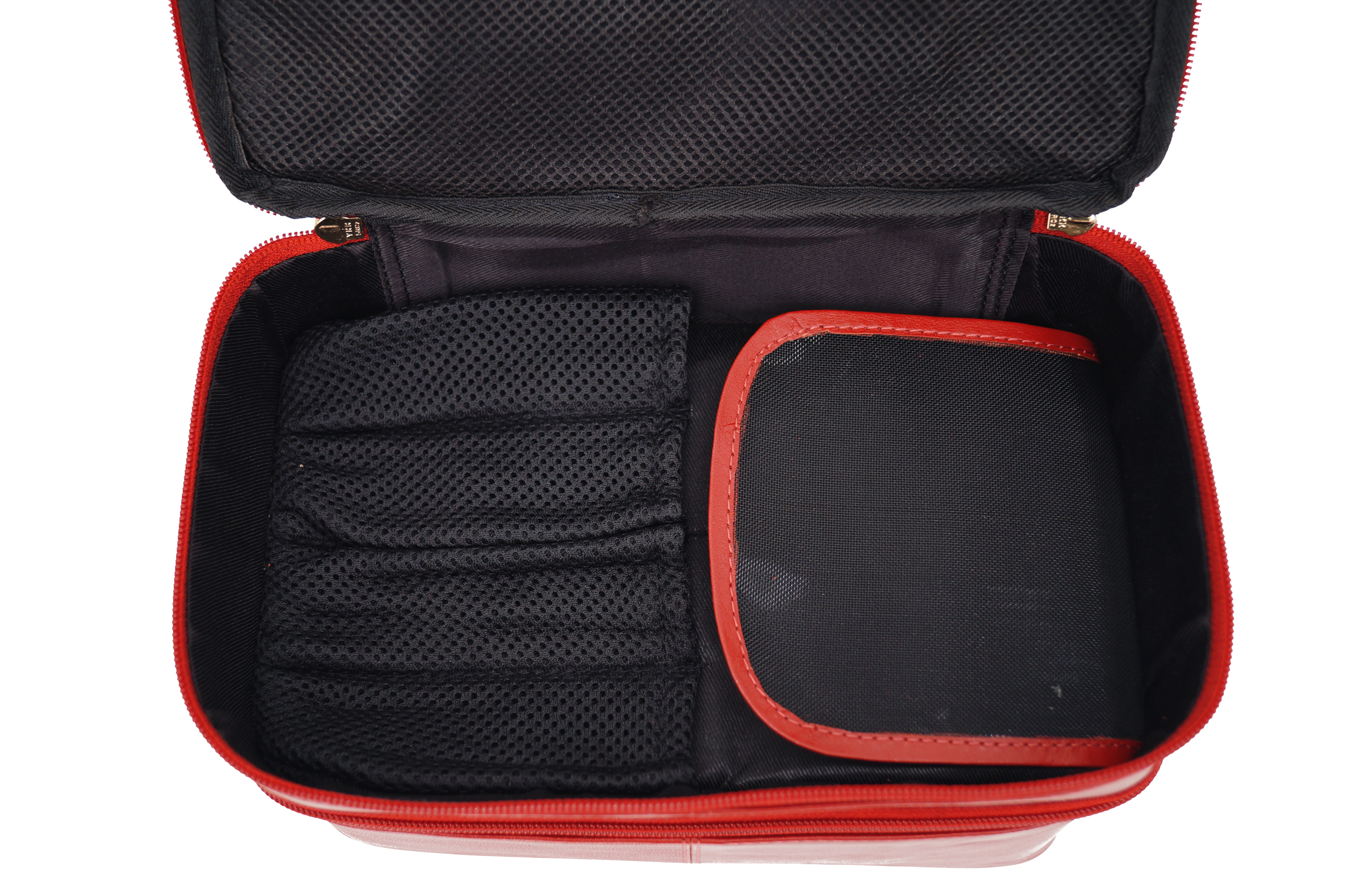 GERMANUS Handgemachte Kosmetiktasche Ina, Kosmetikkoffer und Kulturtasche aus dickem Leder (Rot)