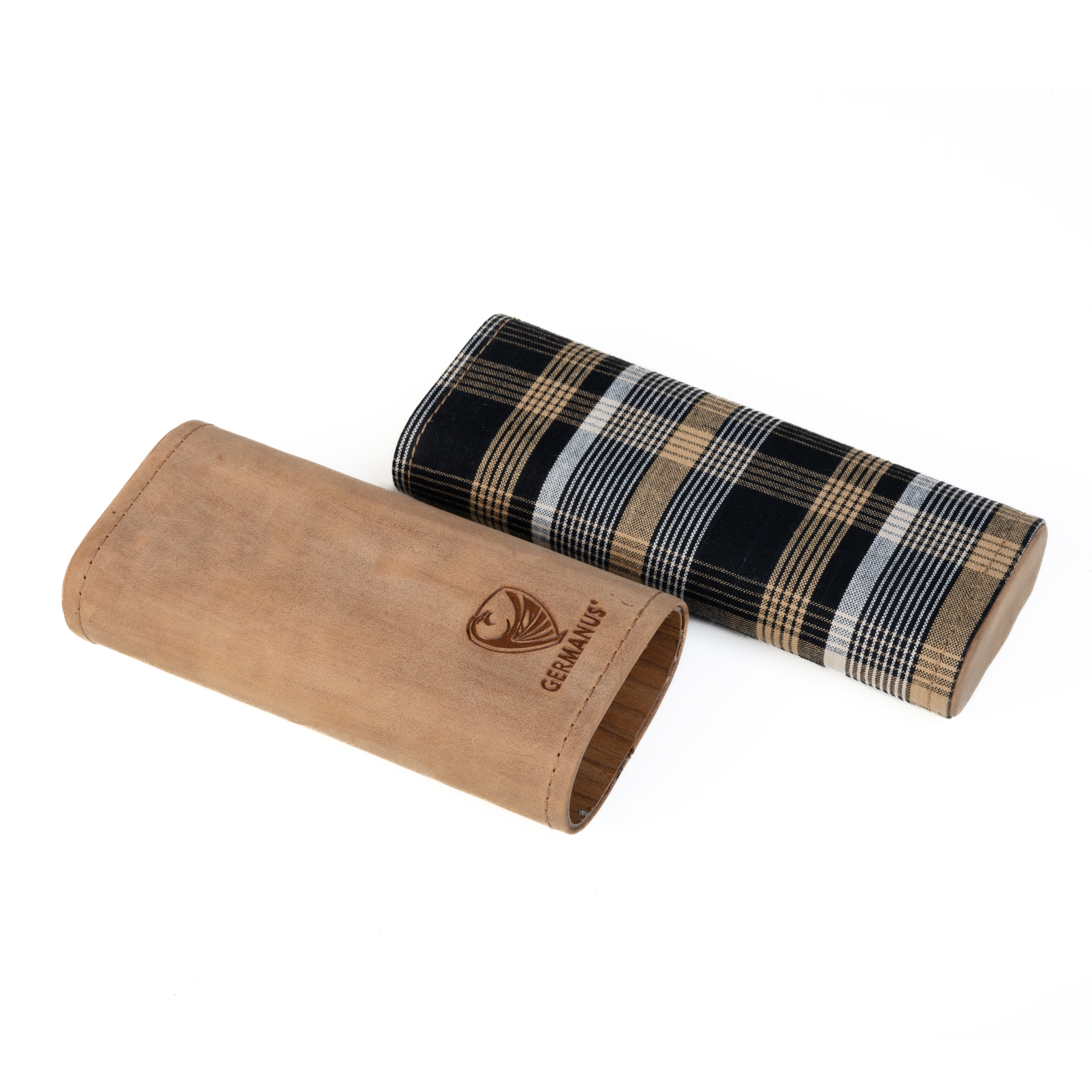 GERMANUS Brillenetui aus Echtleder, innen Holz, teleskopisch, braun