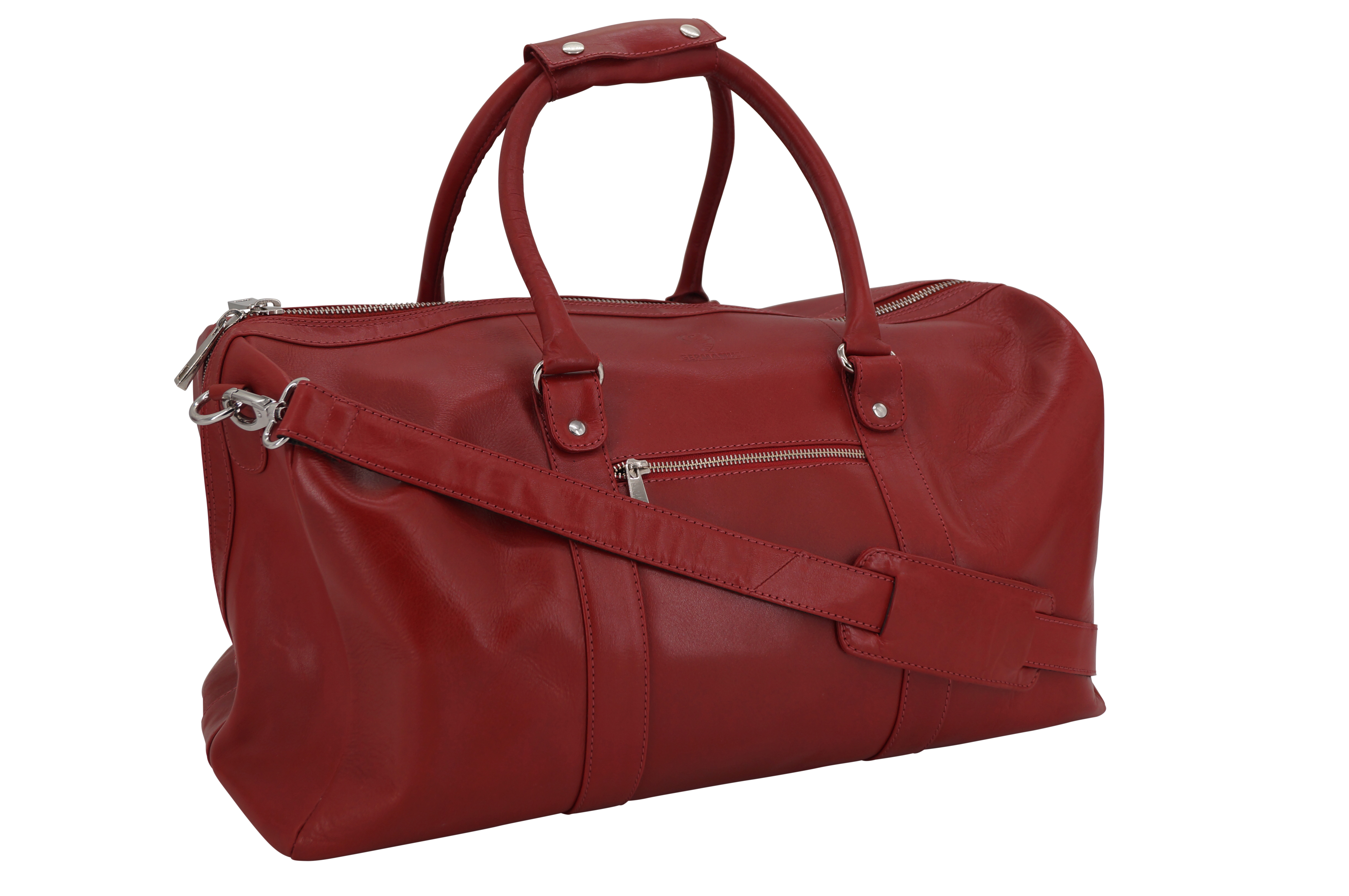 GERMANUS Weekender Reisetasche aus dickem Leder, Rot, 3600