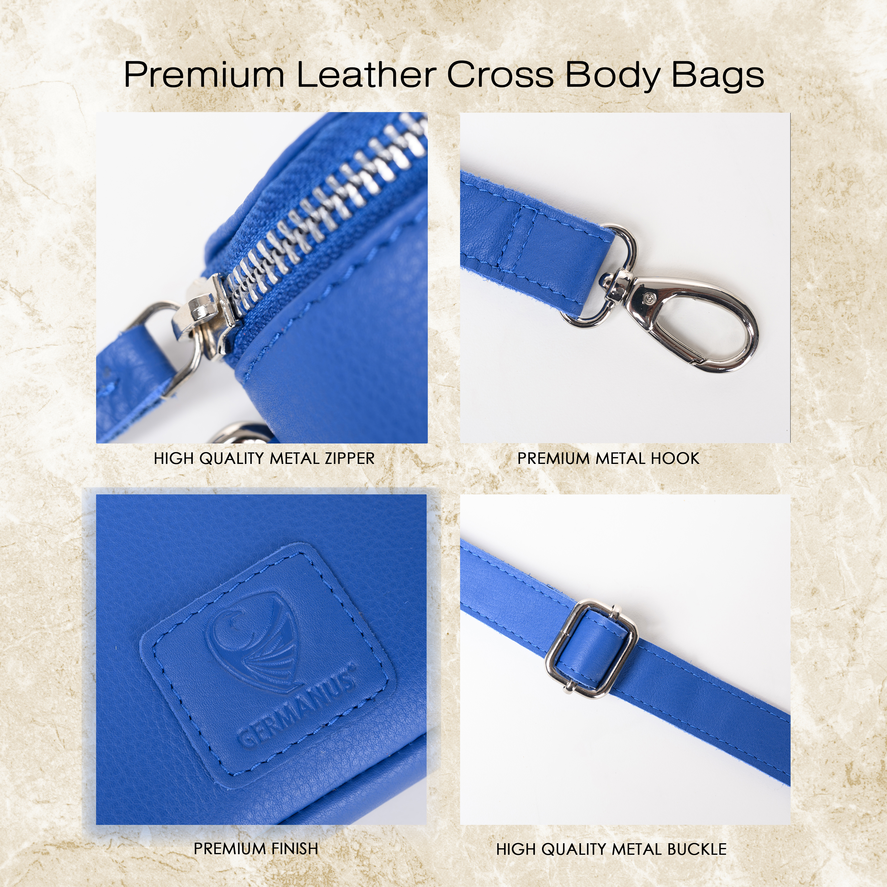 GERMANUS Gürteltasche Mika Crossbody Bag, Bum Bag, Bauchtasche, Umhängetasche, Tasche Leder Blau