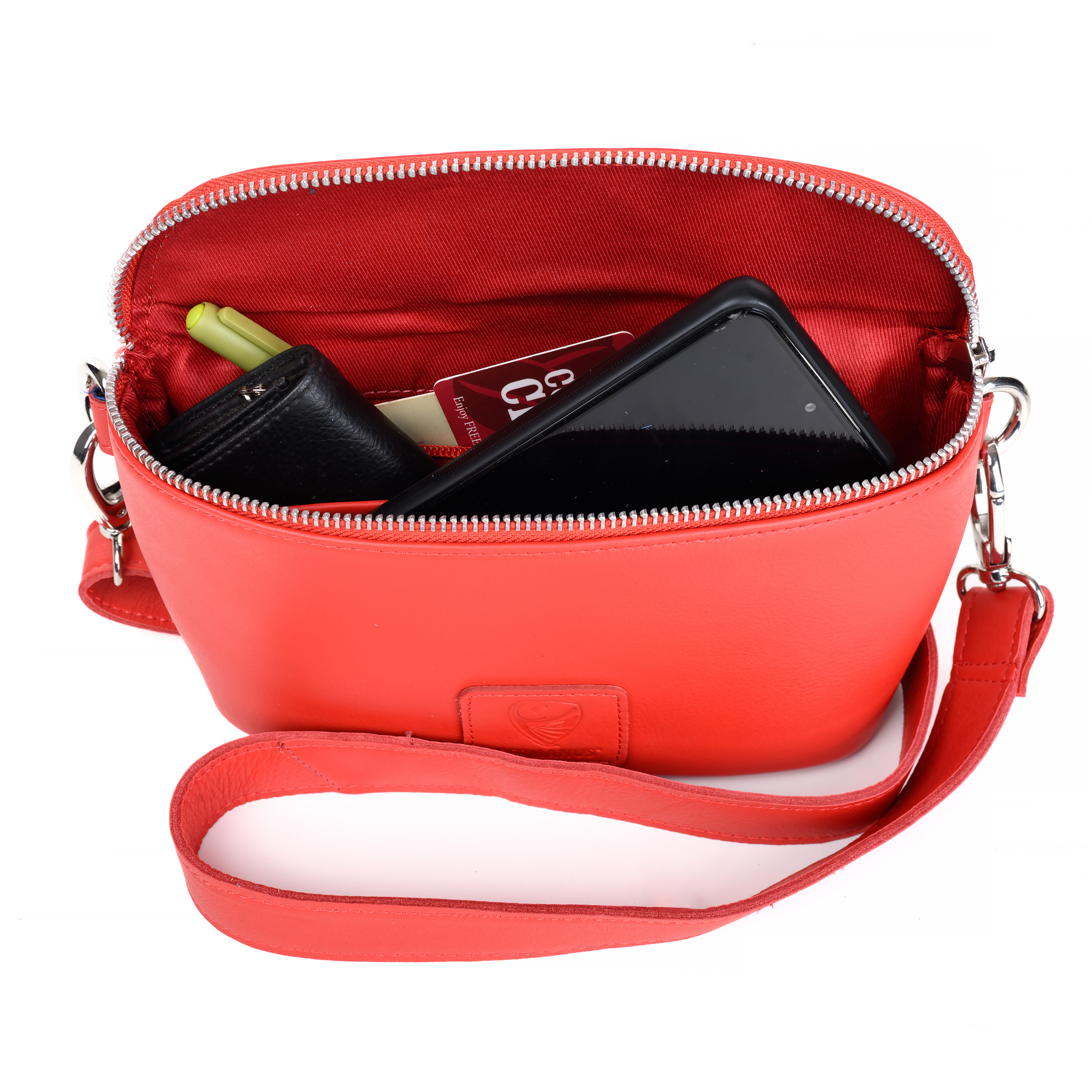 GERMANUS Gürteltasche Mika Crossbody Bag, Bum Bag, Bauchtasche, Umhängetasche, Tasche Leder Rot