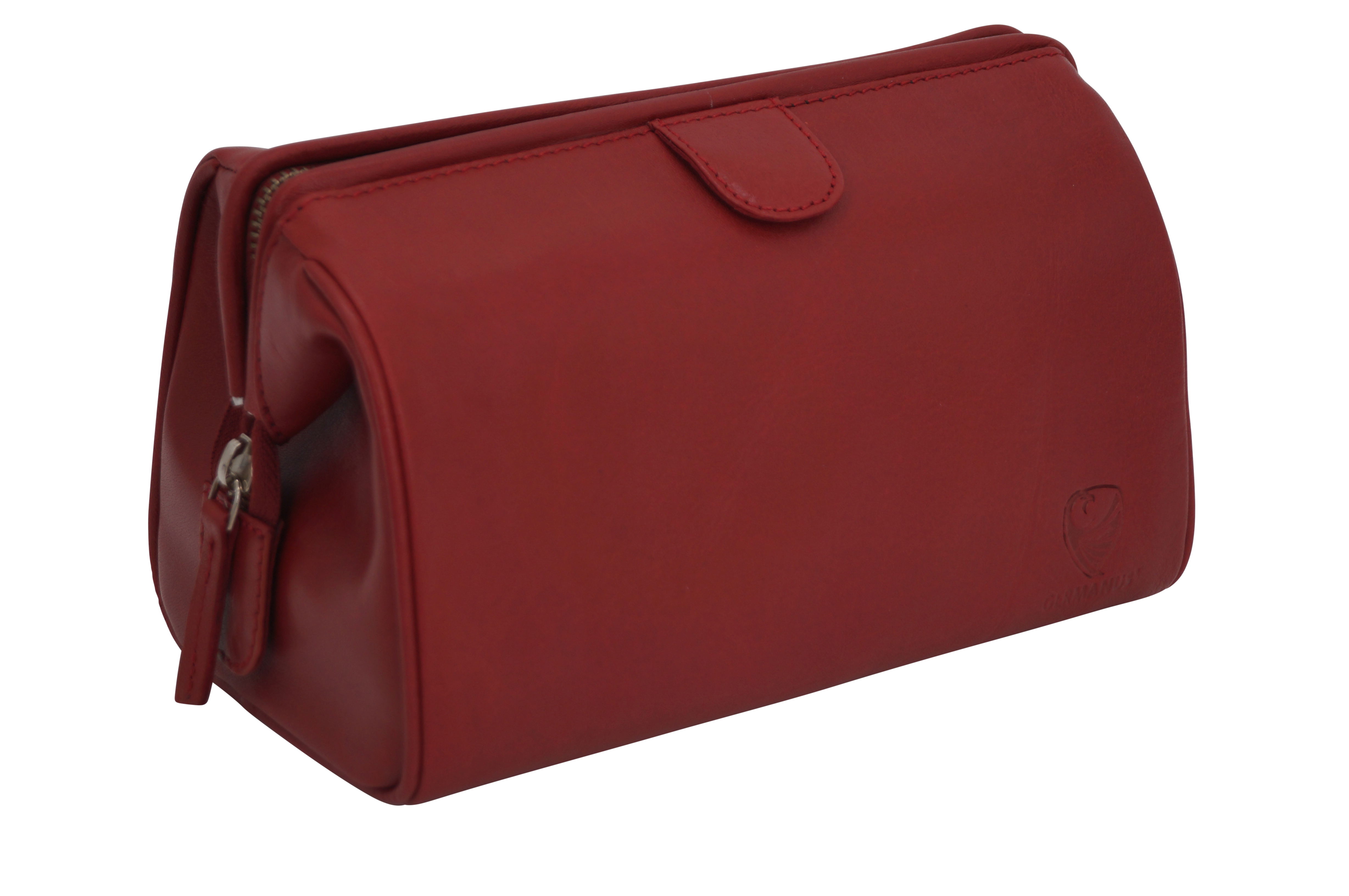 Handgemachte Kosmetiktasche Elin, Kosmetikkoffer und Kulturtasche aus dickem Leder, rot