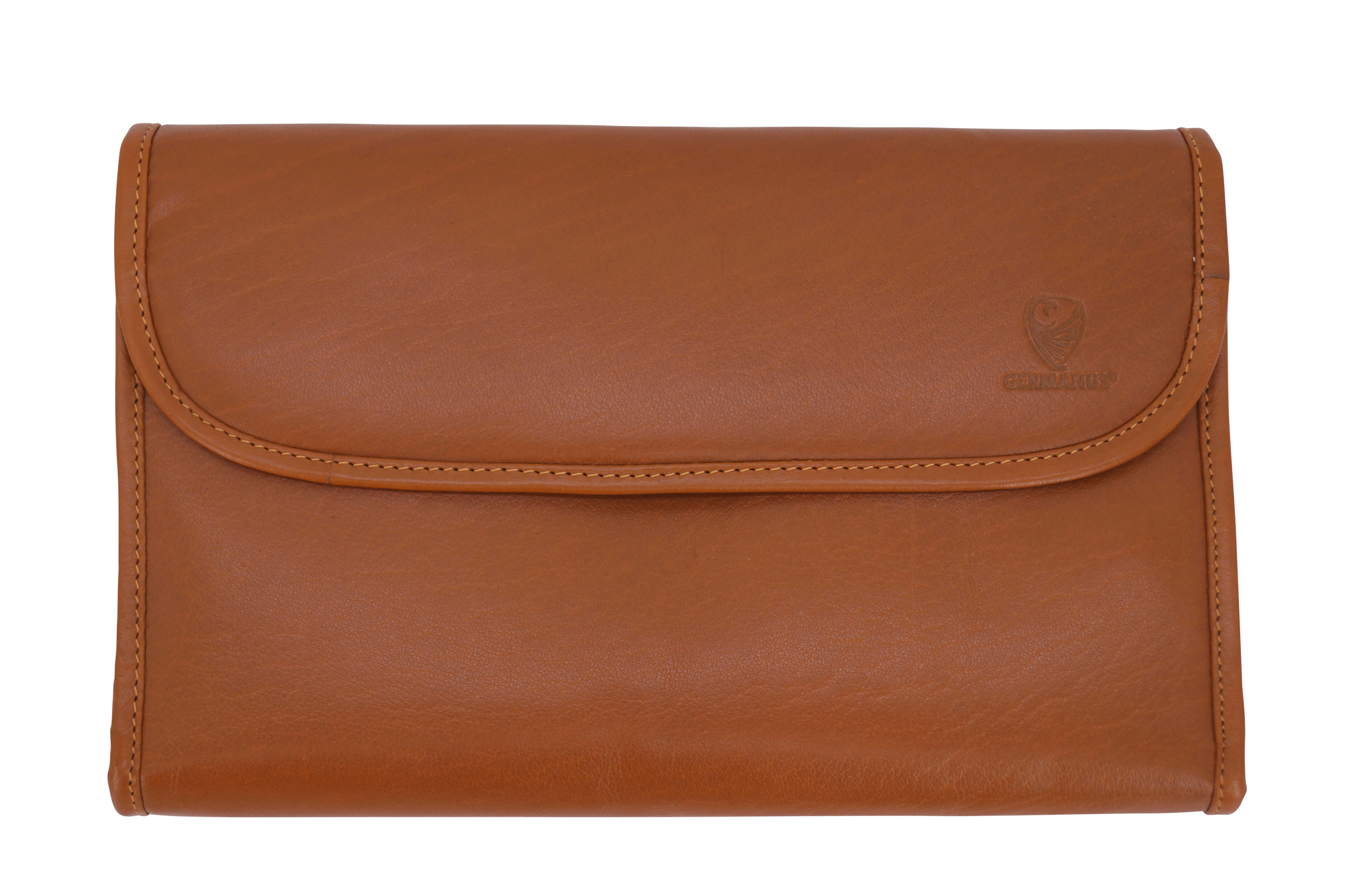 GERMANUS Kosmetiktasche Tomke Kulturbeutel Make-up Tasche, Leder, orange