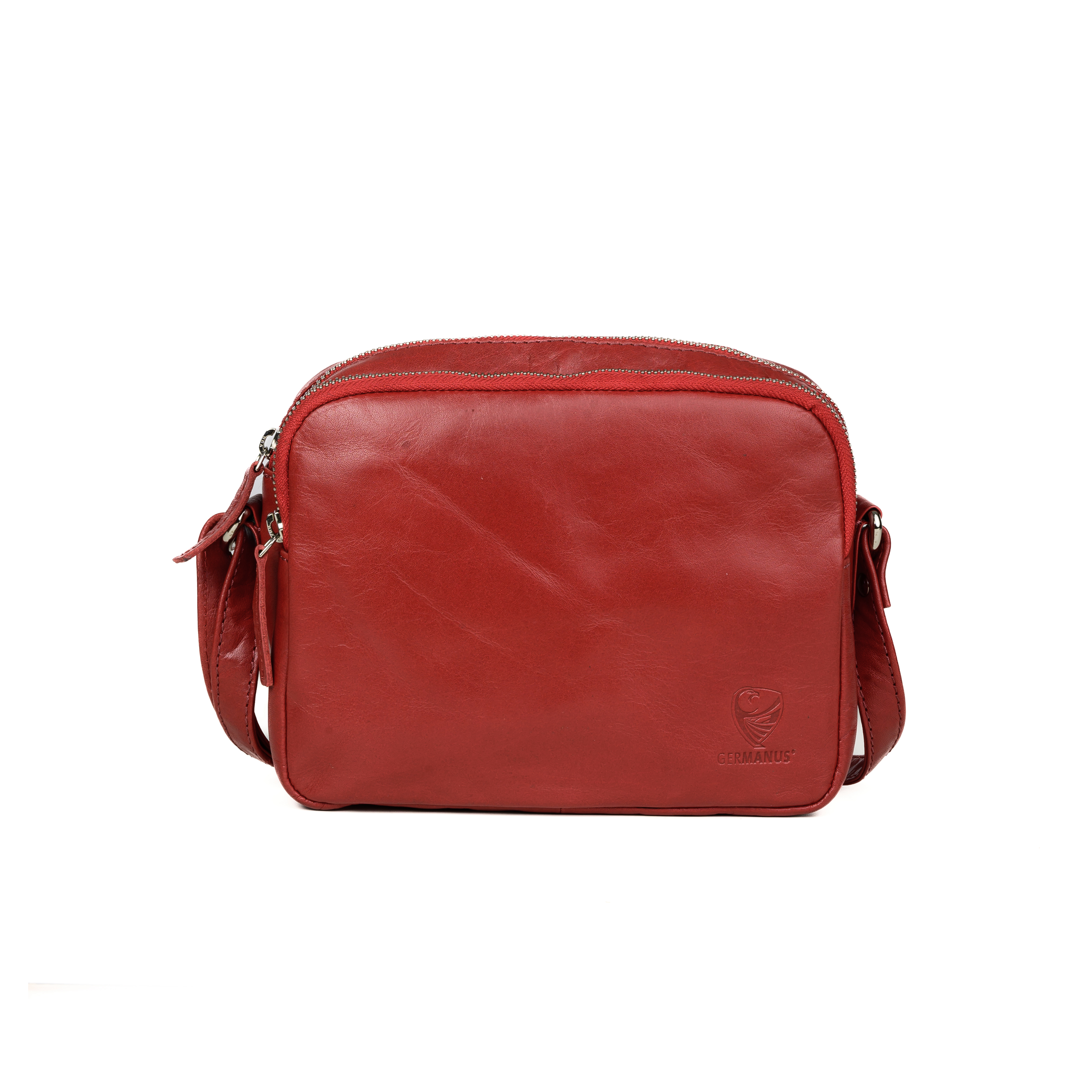 GERMANUS Damen Handtasche Umhängetasche Lara aus Echtleder, Rot