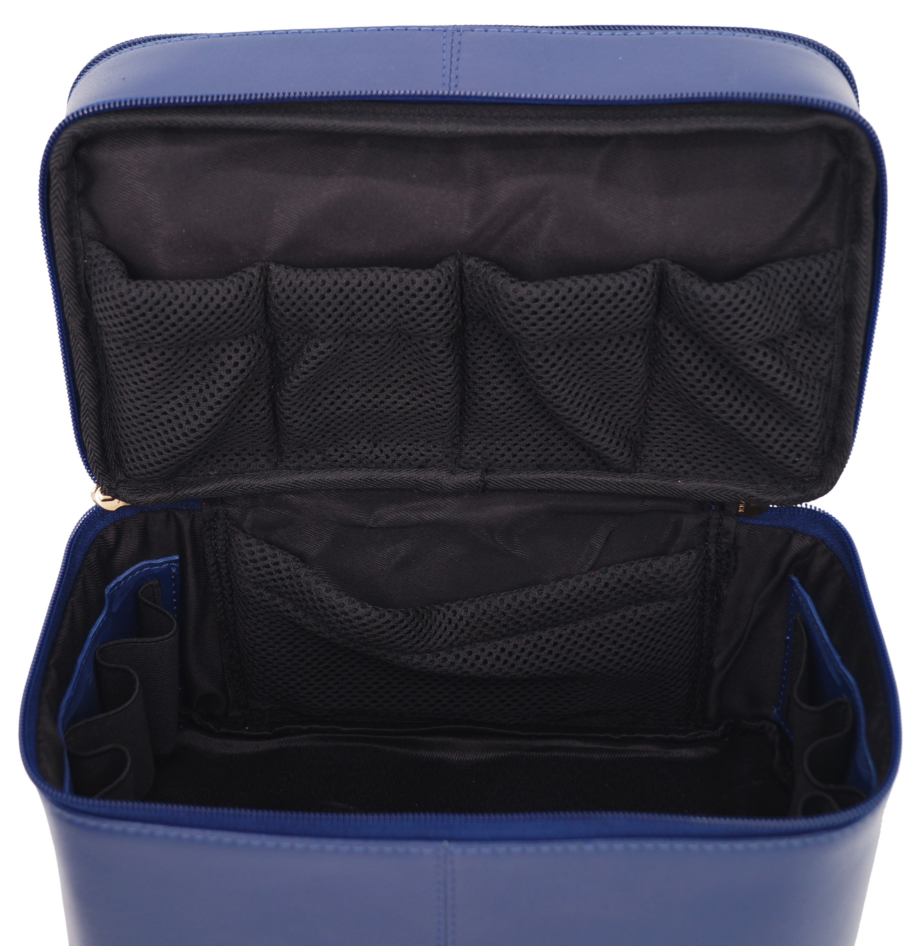 GERMANUS Handgemachte Kosmetiktasche Ina, Kosmetikkoffer und Kulturtasche aus dickem Leder (Blau)