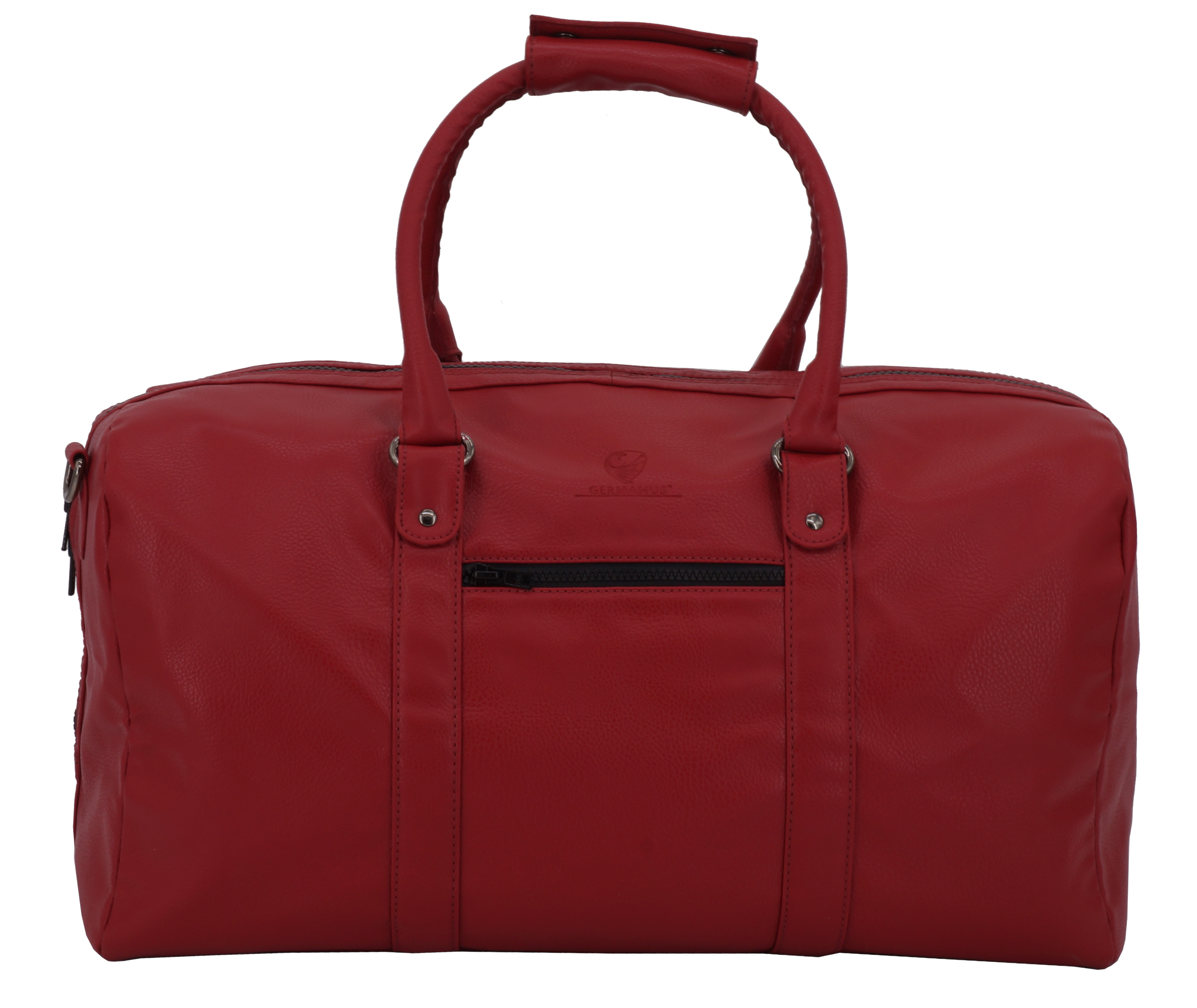 GERMANUS Handgemachte Reisetasche Lothar, Weekender aus dickem lederfreien Kunstleder für den Kurztrip, Reise oder Wochenenddreise, Rot
