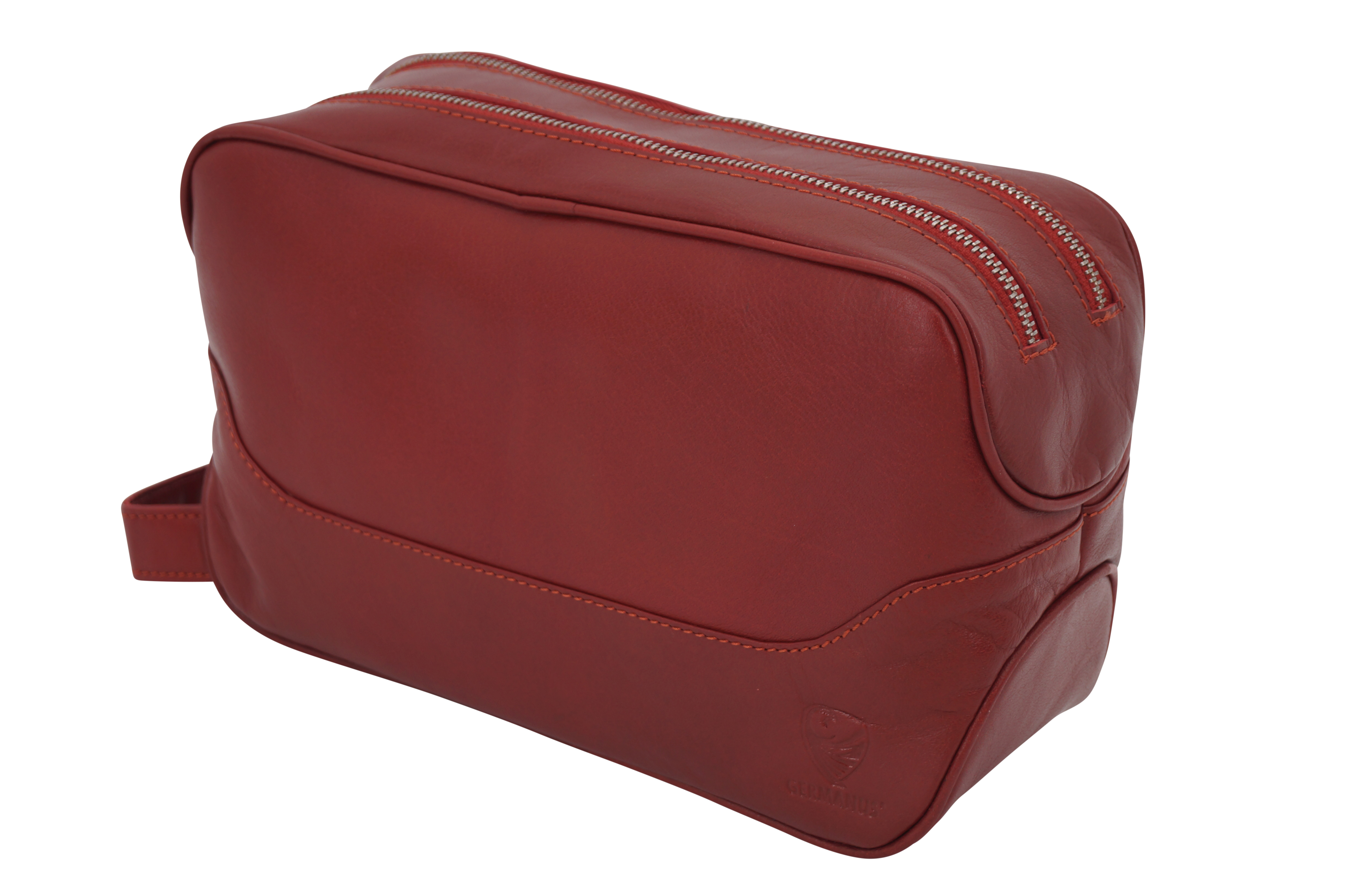 GERMANUS geräumige Kulturtasche "Andreas" aus Echtleder in rot