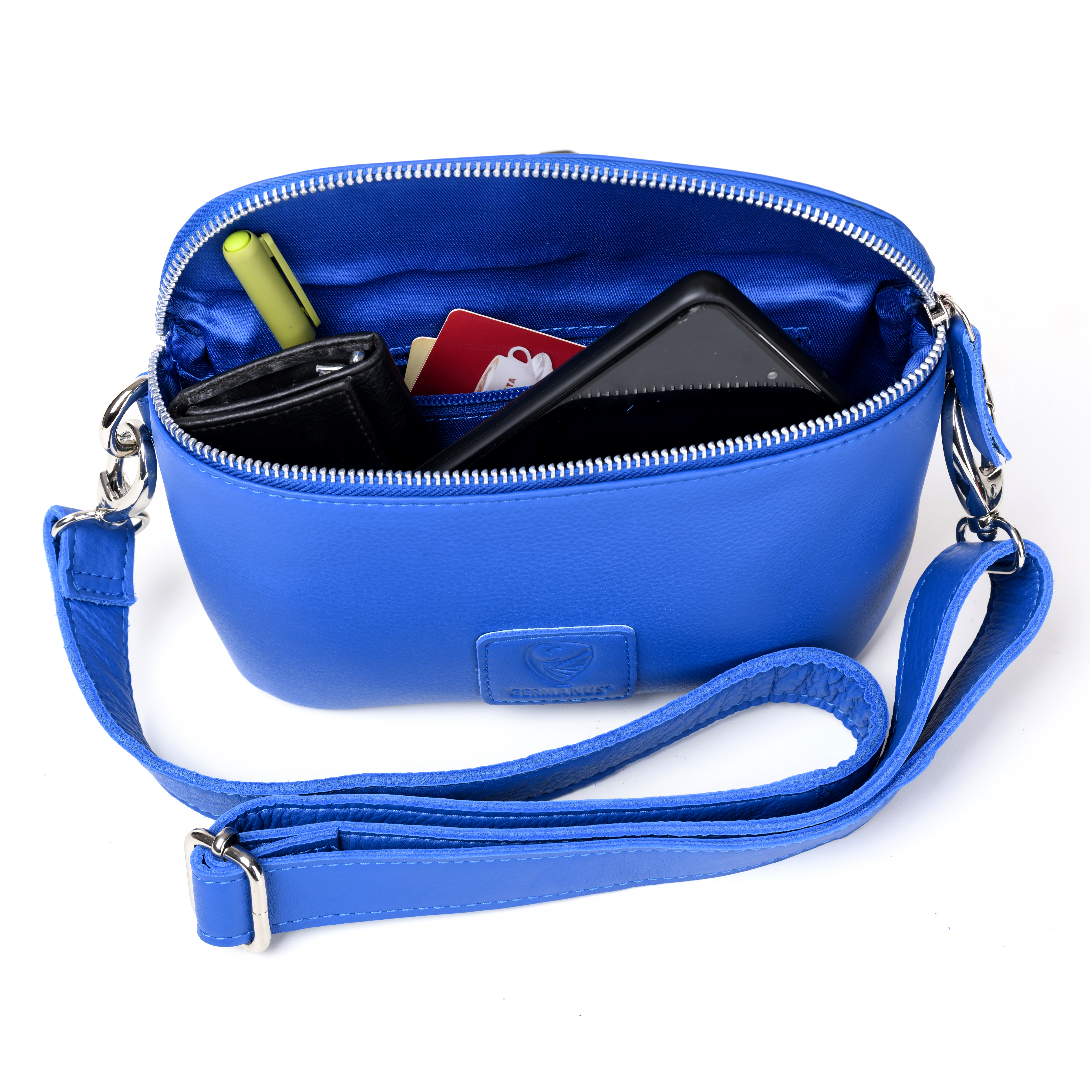 GERMANUS Gürteltasche Mika Crossbody Bag, Bum Bag, Bauchtasche, Umhängetasche, Tasche Leder Blau