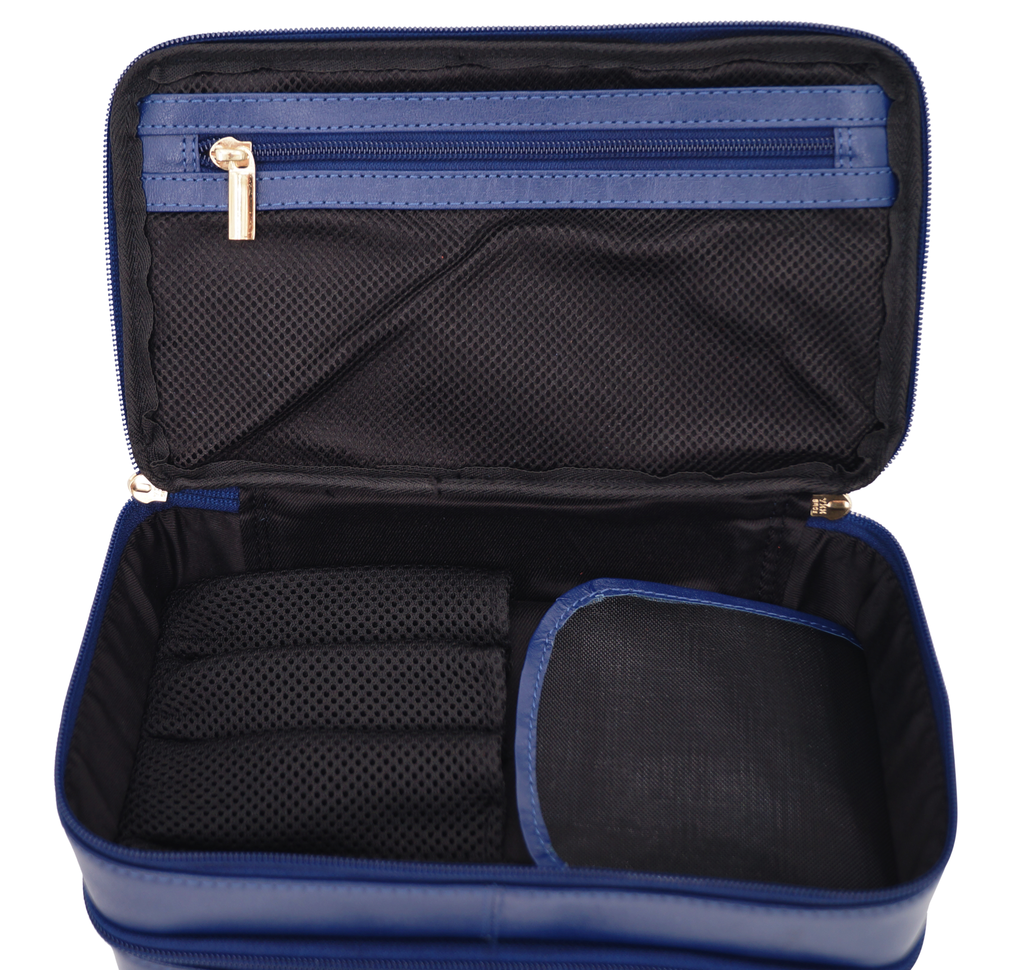 GERMANUS Handgemachte Kosmetiktasche Ina, Kosmetikkoffer und Kulturtasche aus dickem Leder (Blau)