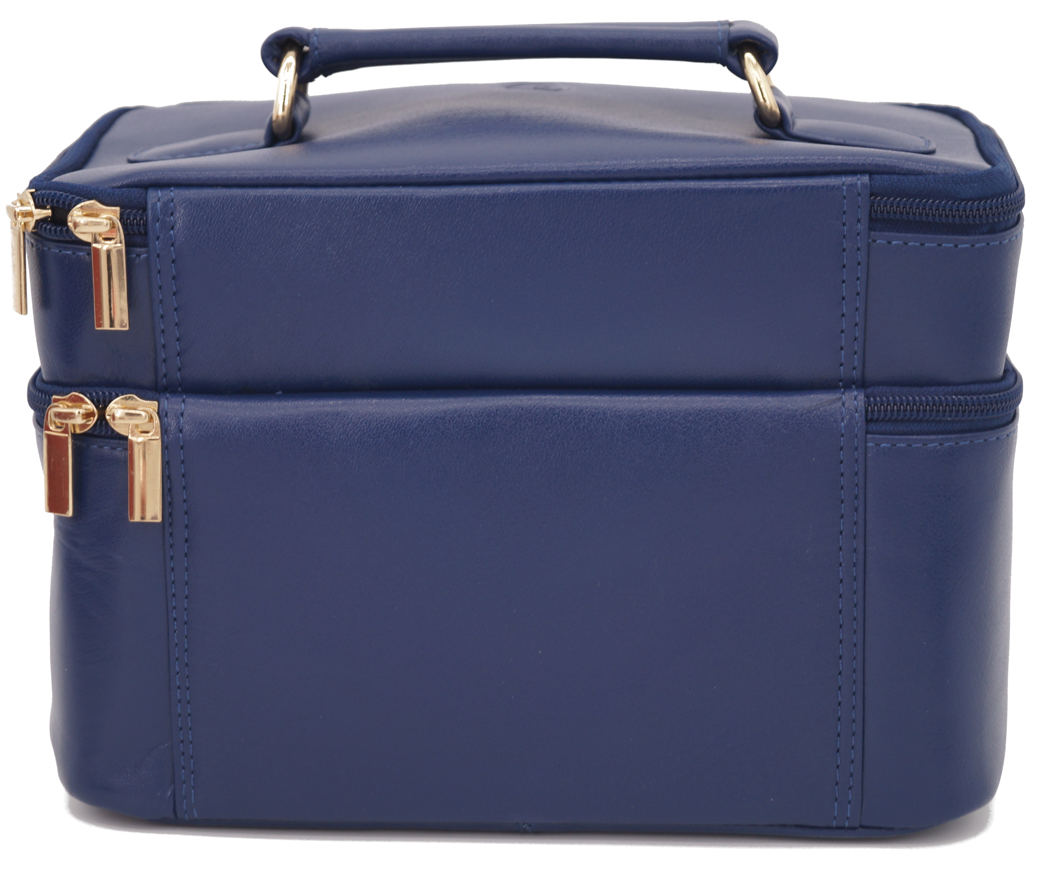 GERMANUS Handgemachte Kosmetiktasche Ina, Kosmetikkoffer und Kulturtasche aus dickem Leder (Blau)