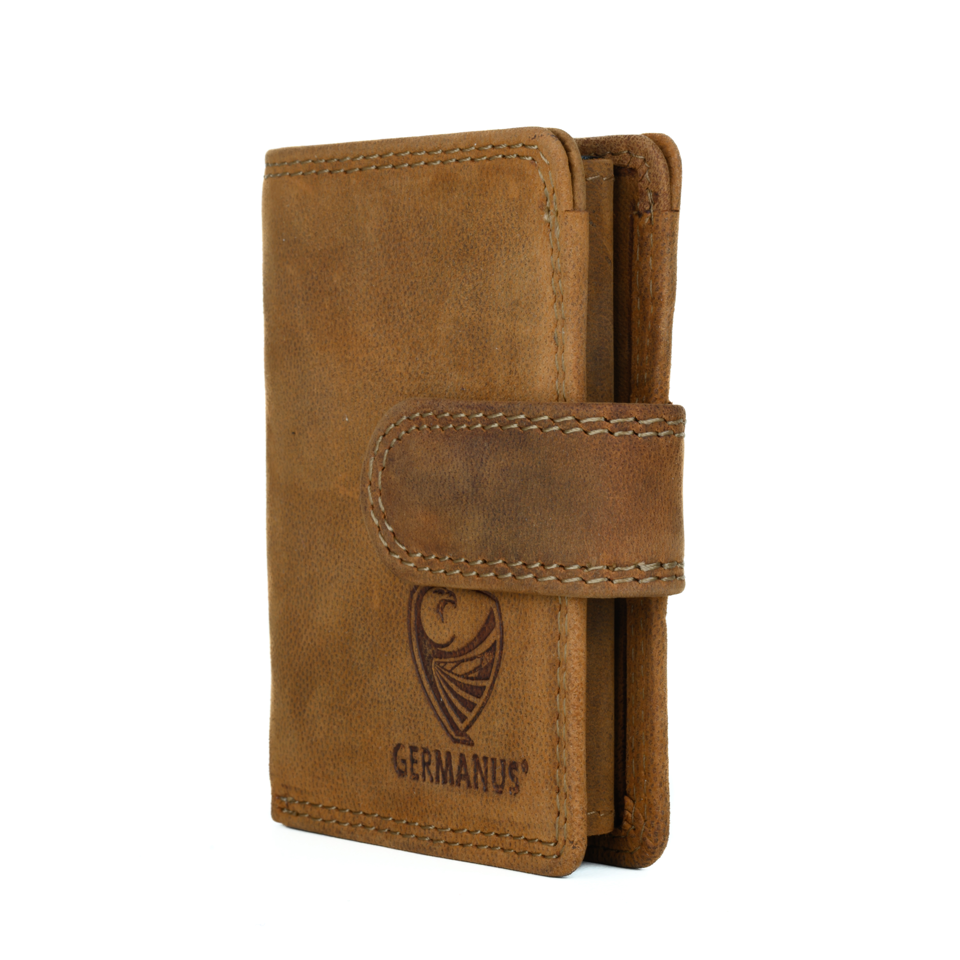 GERMANUS Geldbörse Metall Card Holder Halter mit Leder, 4007, braun