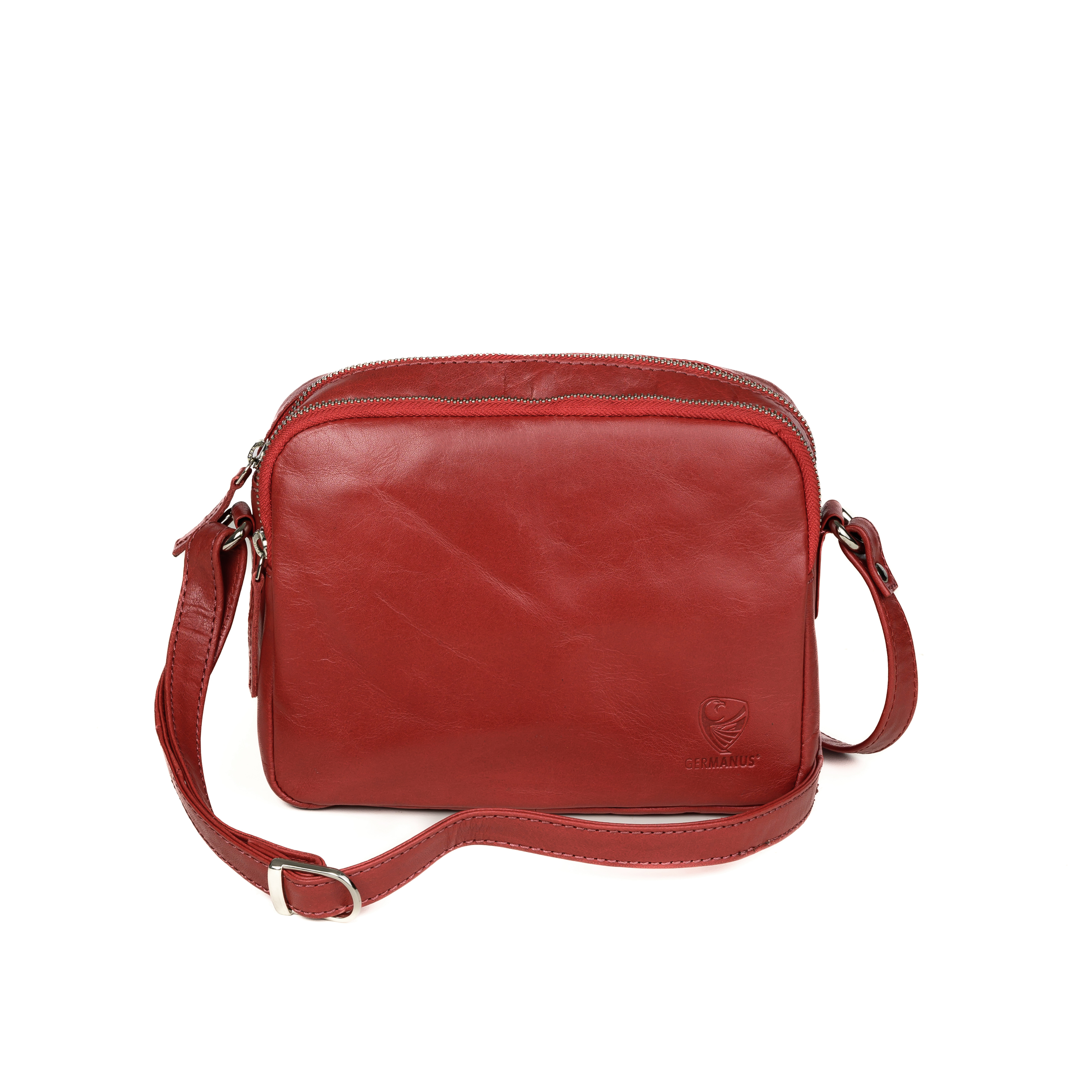 GERMANUS Damen Handtasche Umhängetasche Lara aus Echtleder, Rot