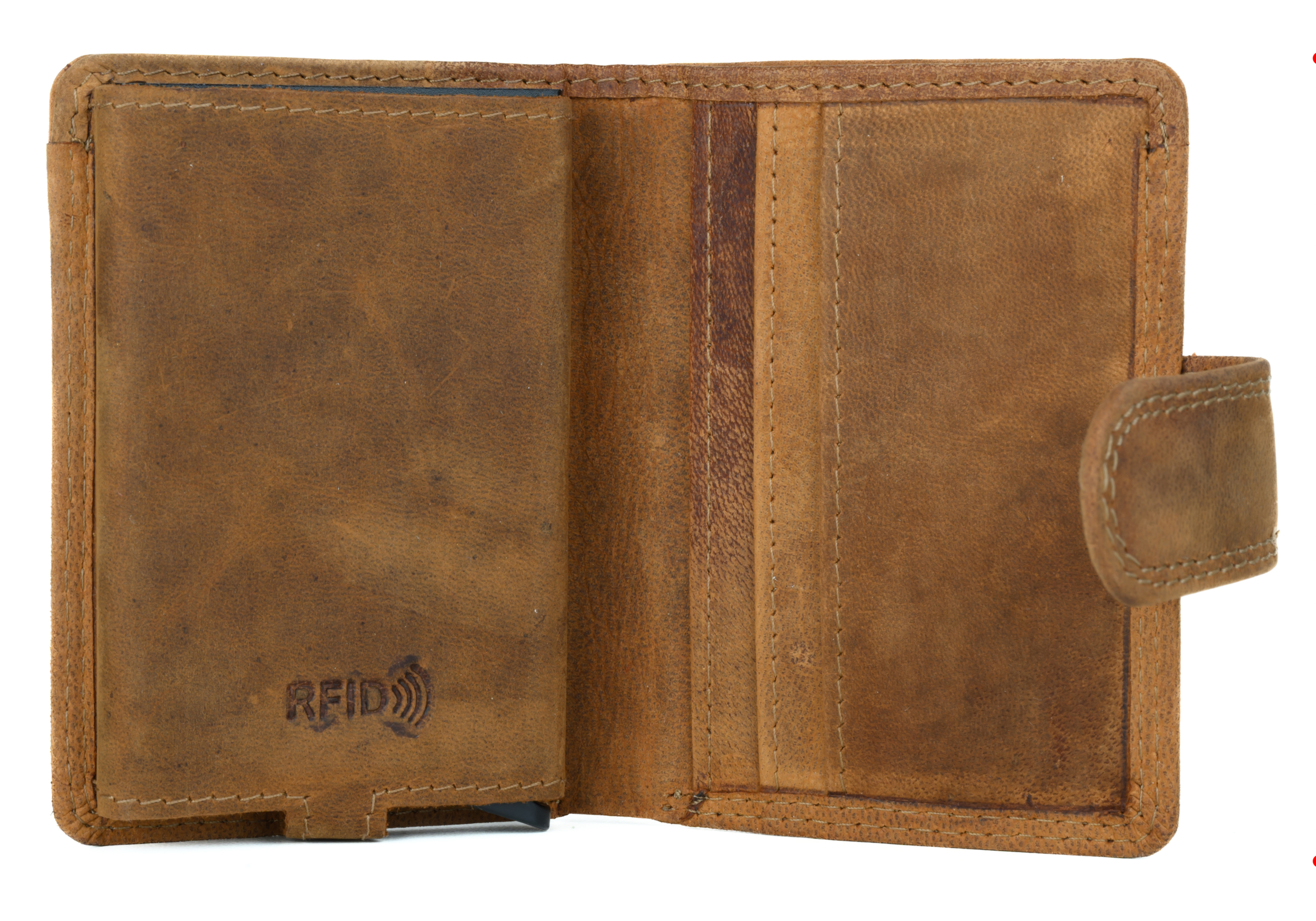 GERMANUS Geldbörse Metall Card Holder Halter mit Leder, 4007, braun