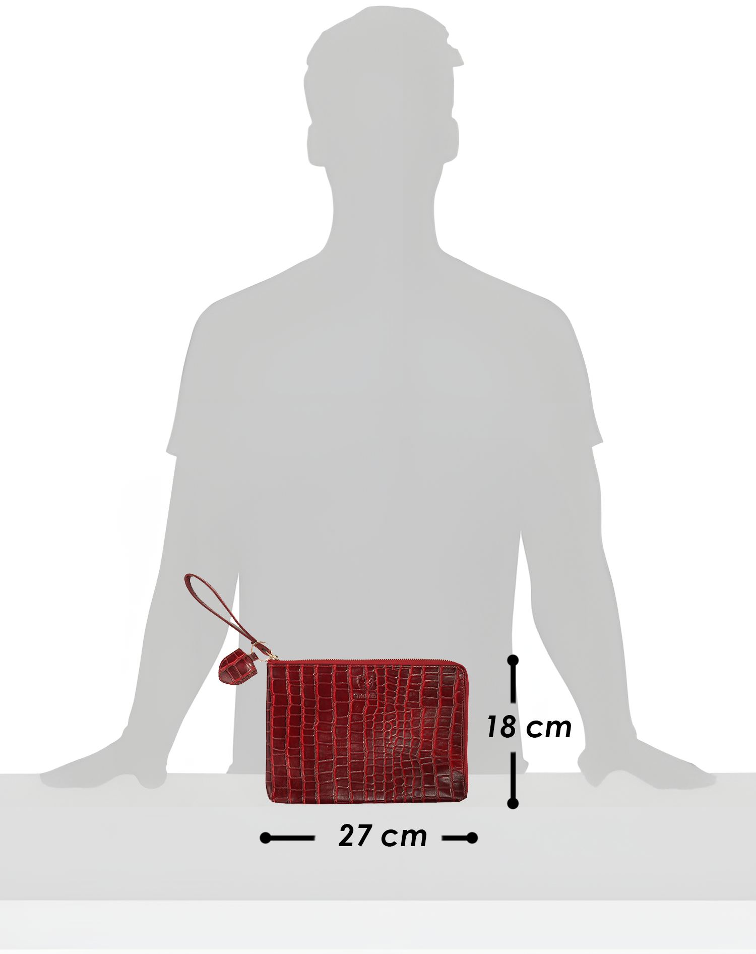 GERMANUS Clutch und Schlüsselanhänger Set Ella, Wristlet, Handgelenktasche, Leder Croco Rot