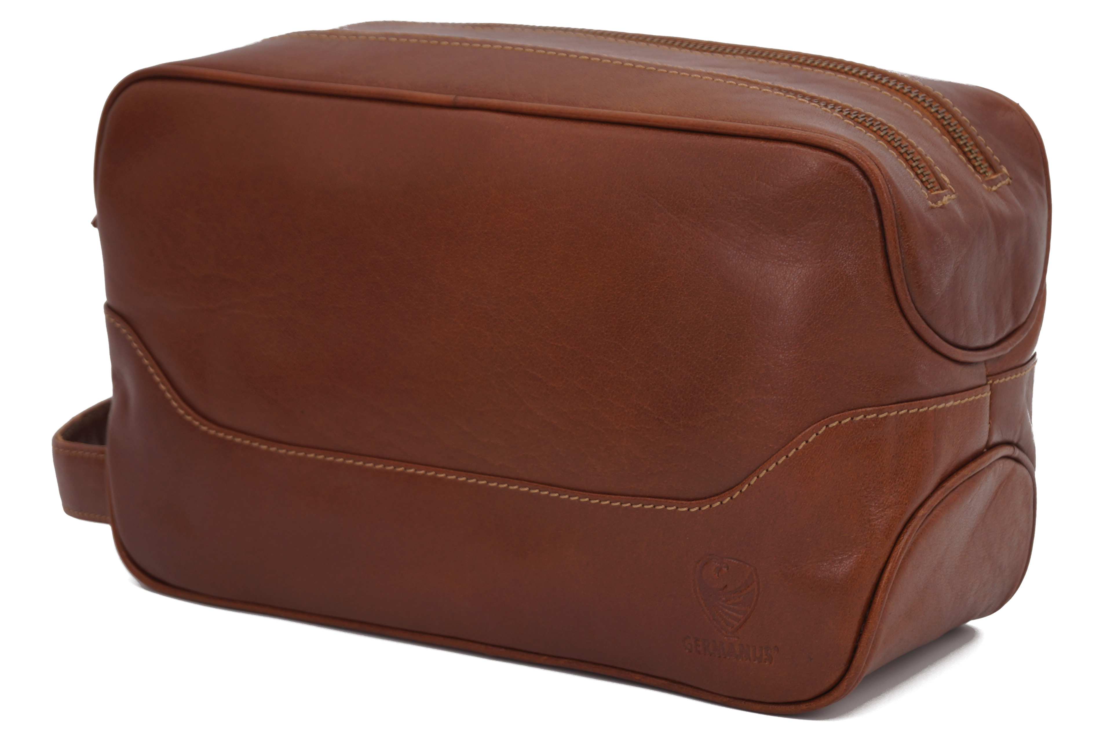 GERMANUS geräumige Kulturtasche "Andreas" aus Echtleder in hellbraun