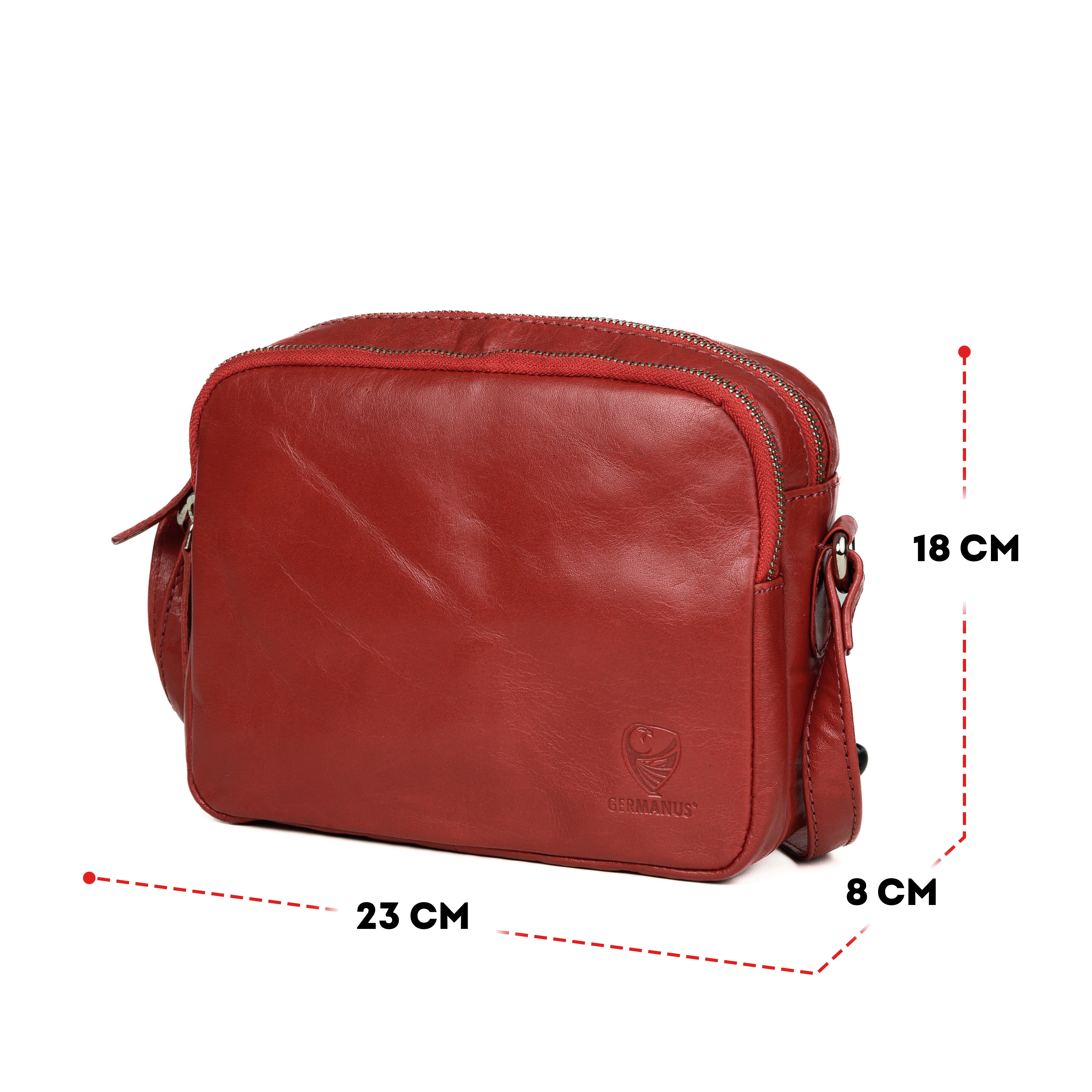 GERMANUS Damen Handtasche Umhängetasche Lara aus Echtleder, Rot
