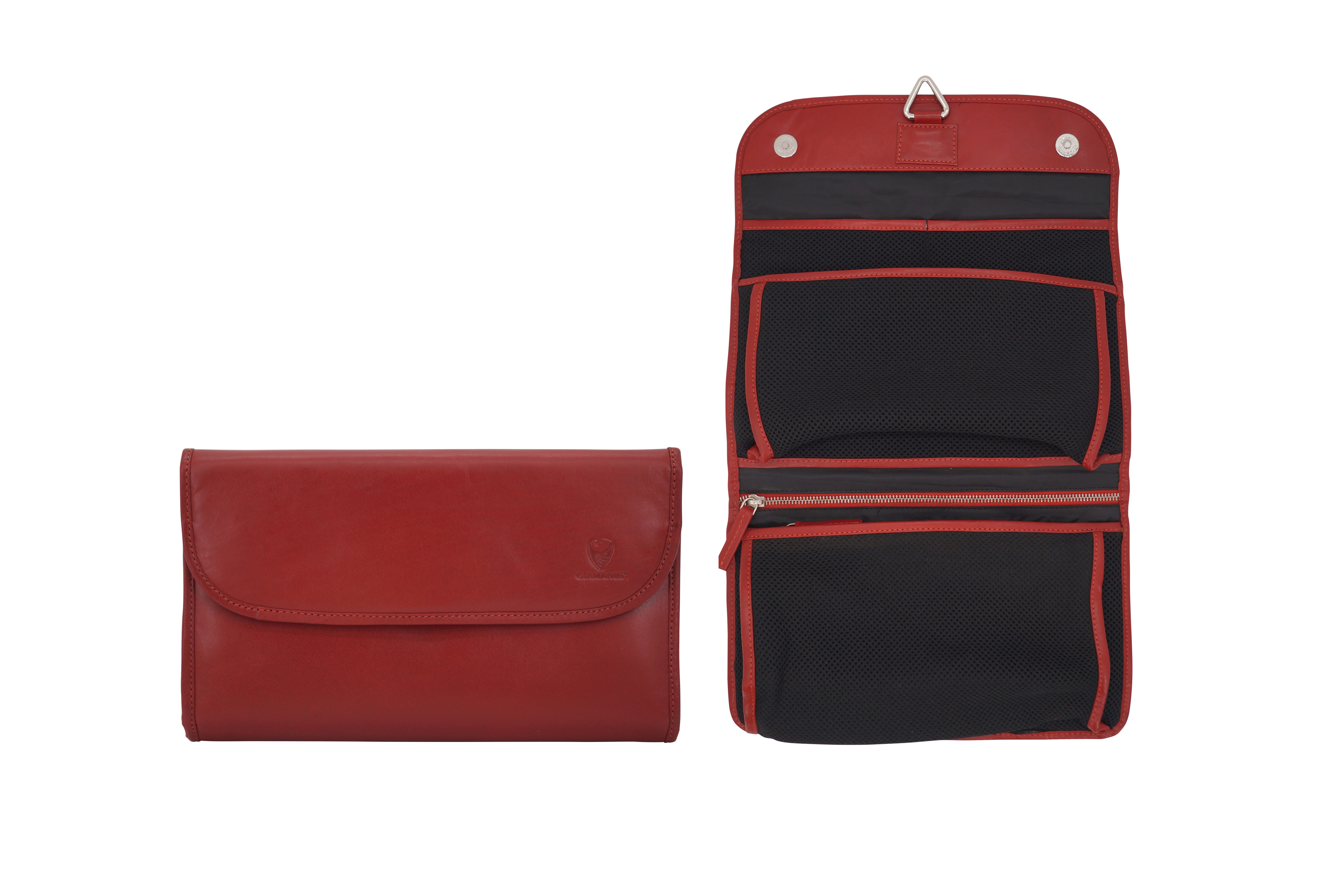GERMANUS Kosmetiktasche Tomke Kulturbeutel Make-up Tasche, Leder, rot