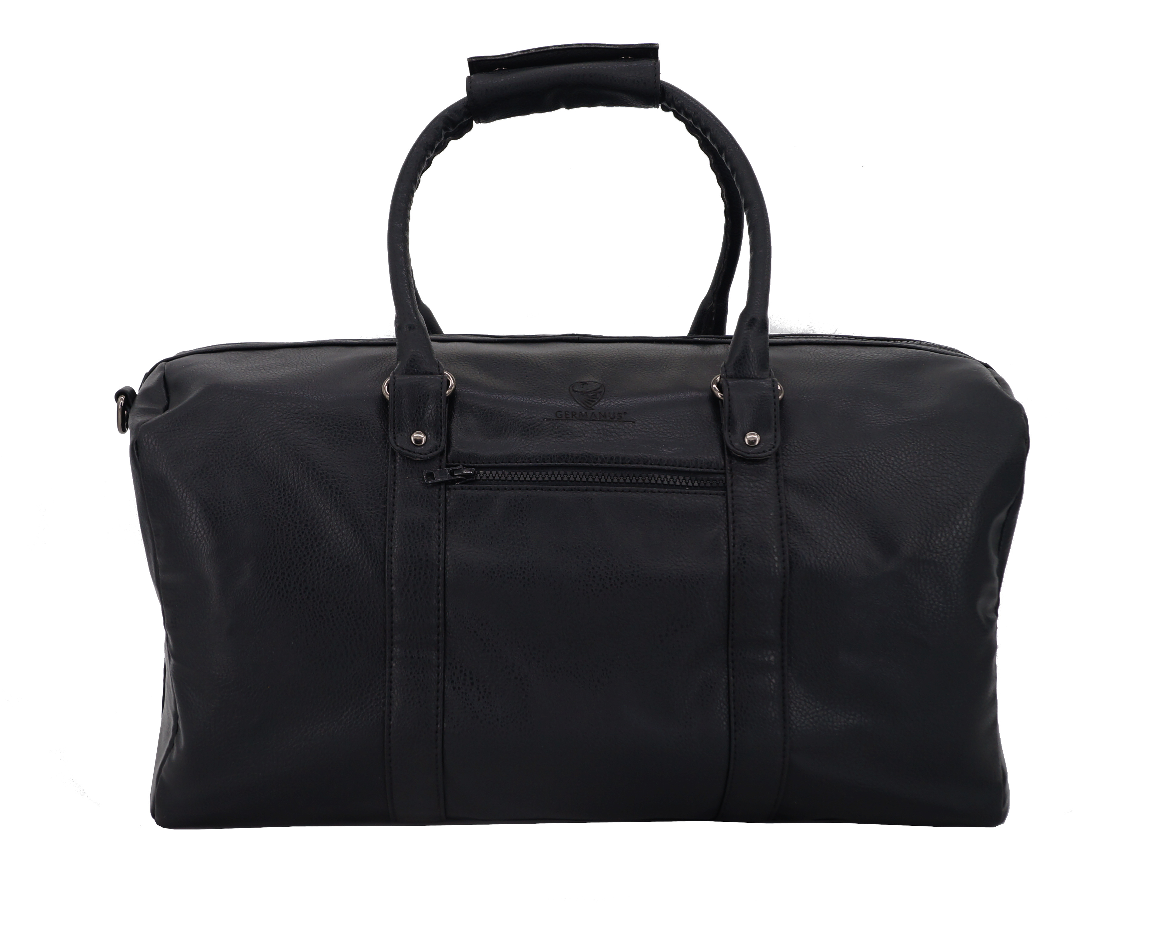 GERMANUS Handgemachte Reisetasche Lothar, Weekender aus dickem lederfreien Kunstleder für den Kurztrip, Reise oder Wochenenddreise, Schwarz