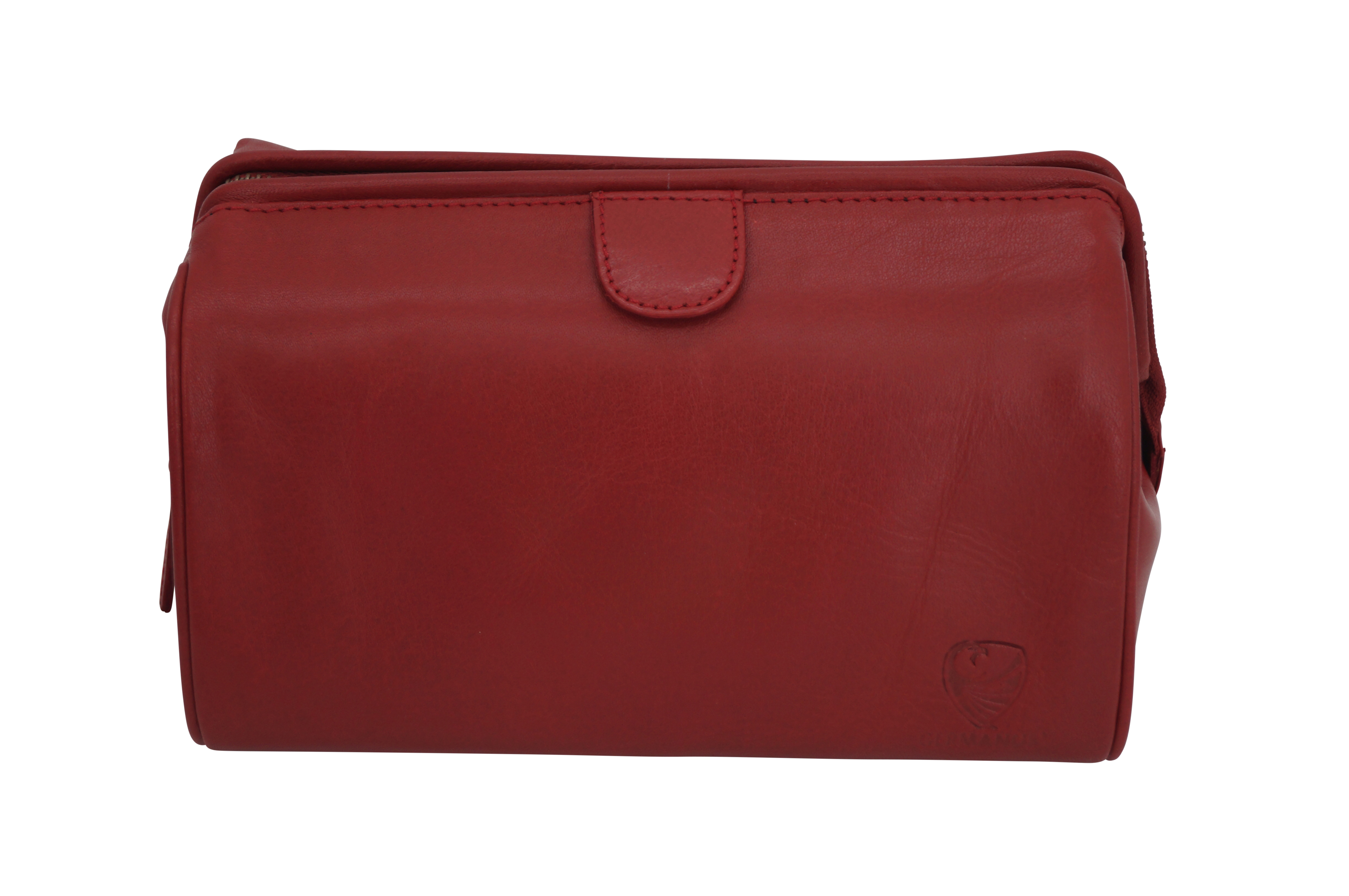 Handgemachte Kosmetiktasche Elin, Kosmetikkoffer und Kulturtasche aus dickem Leder, rot