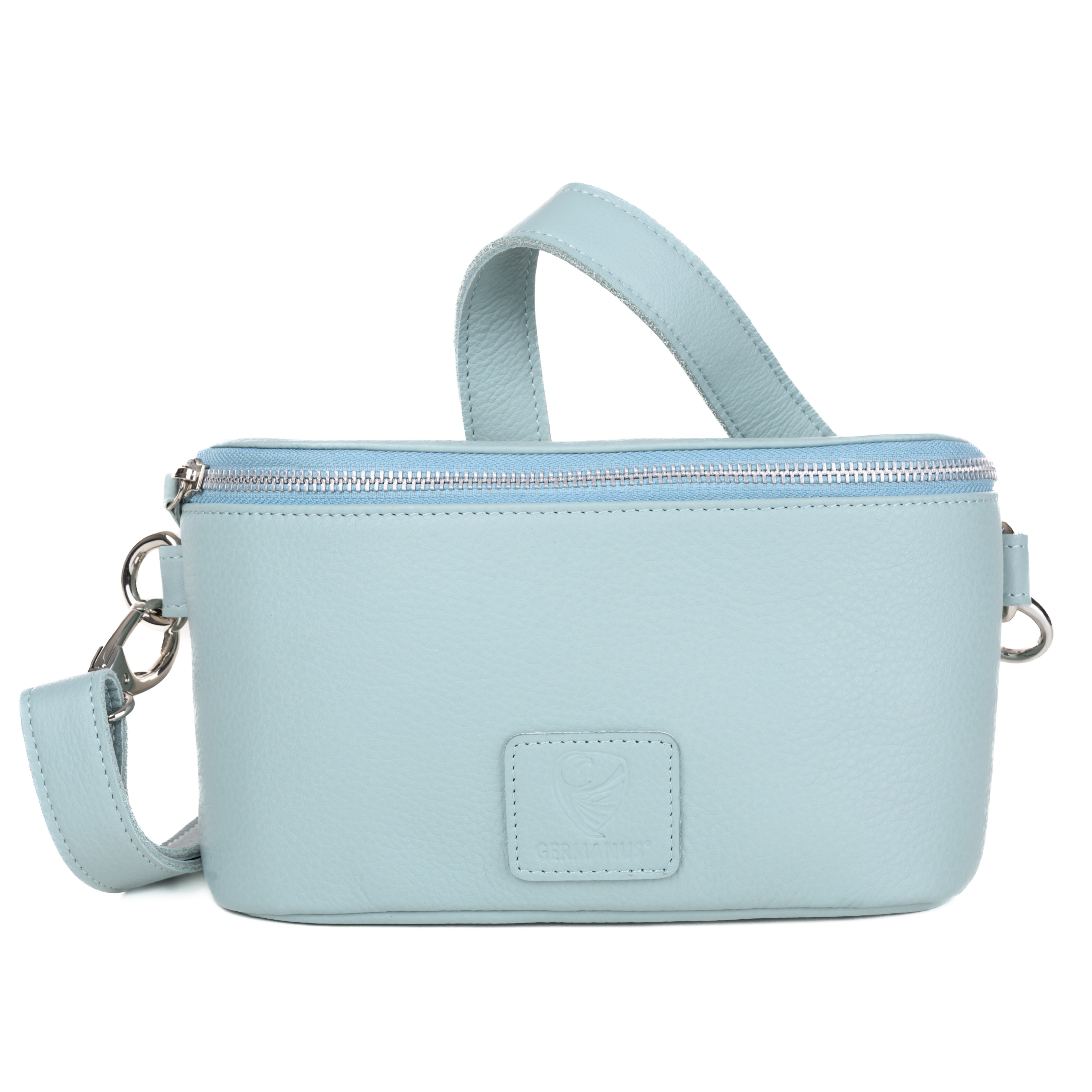 GERMANUS Gürteltasche Mika Crossbody Bag, Bum Bag, Bauchtasche, Umhängetasche, Tasche Leder Hellblau