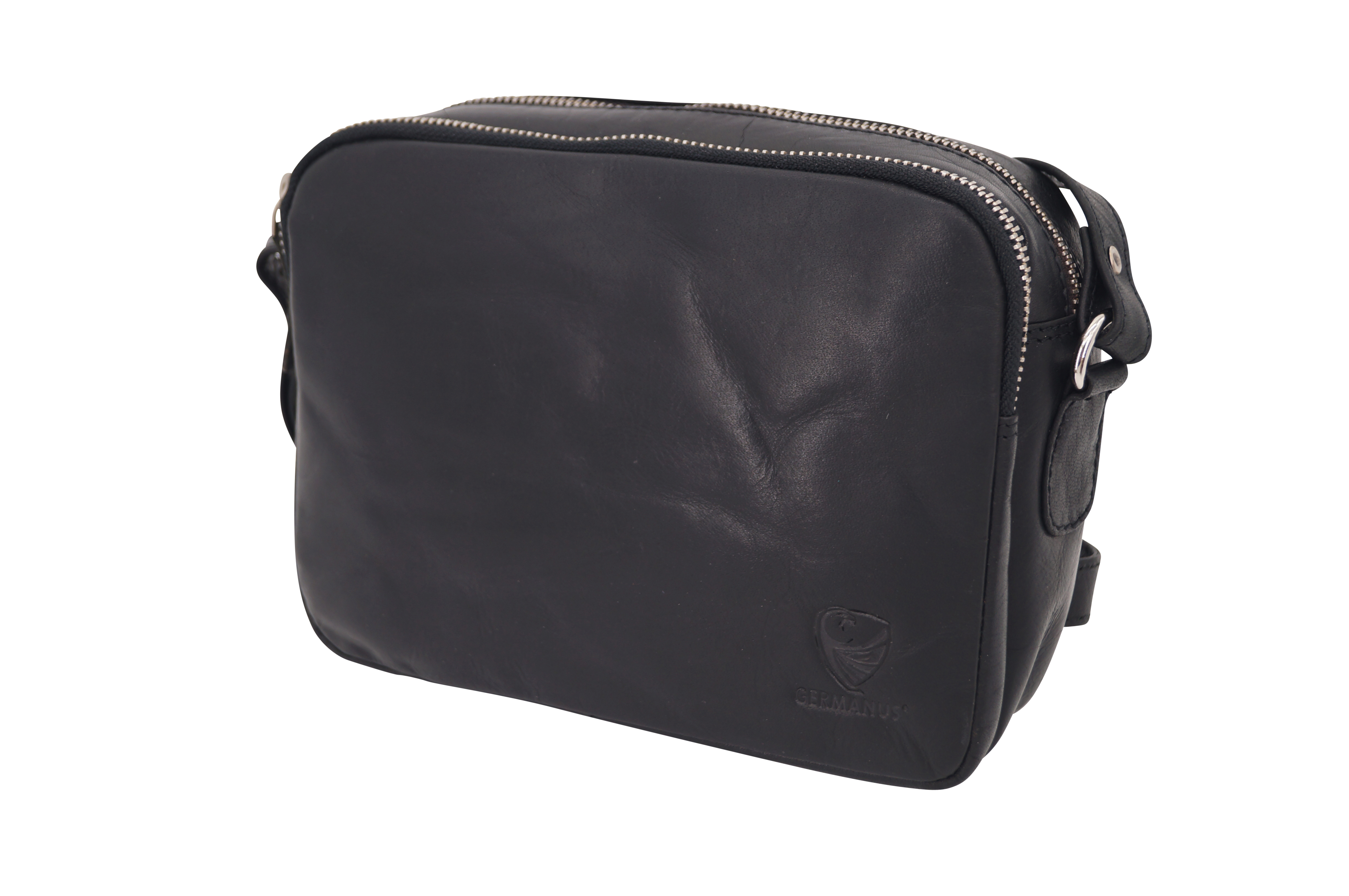 GERMANUS Damen Handtasche Umhängetasche Lara aus Echtleder, Schwarz