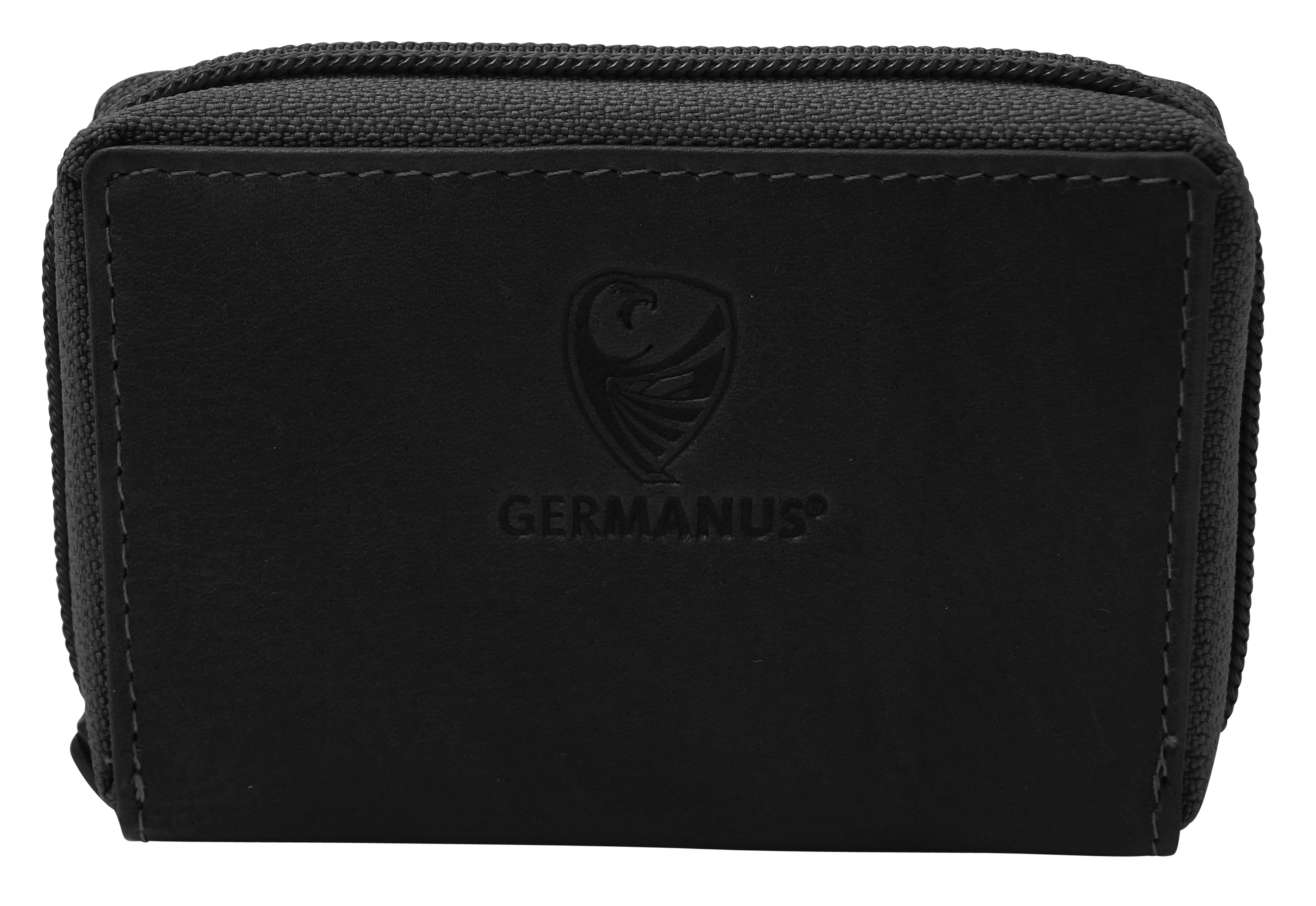 GERMANUS Kreditkartenetui Zip - Made in EU - Leder Etui für Kreditkarten und Visitenkarten, Schwarz