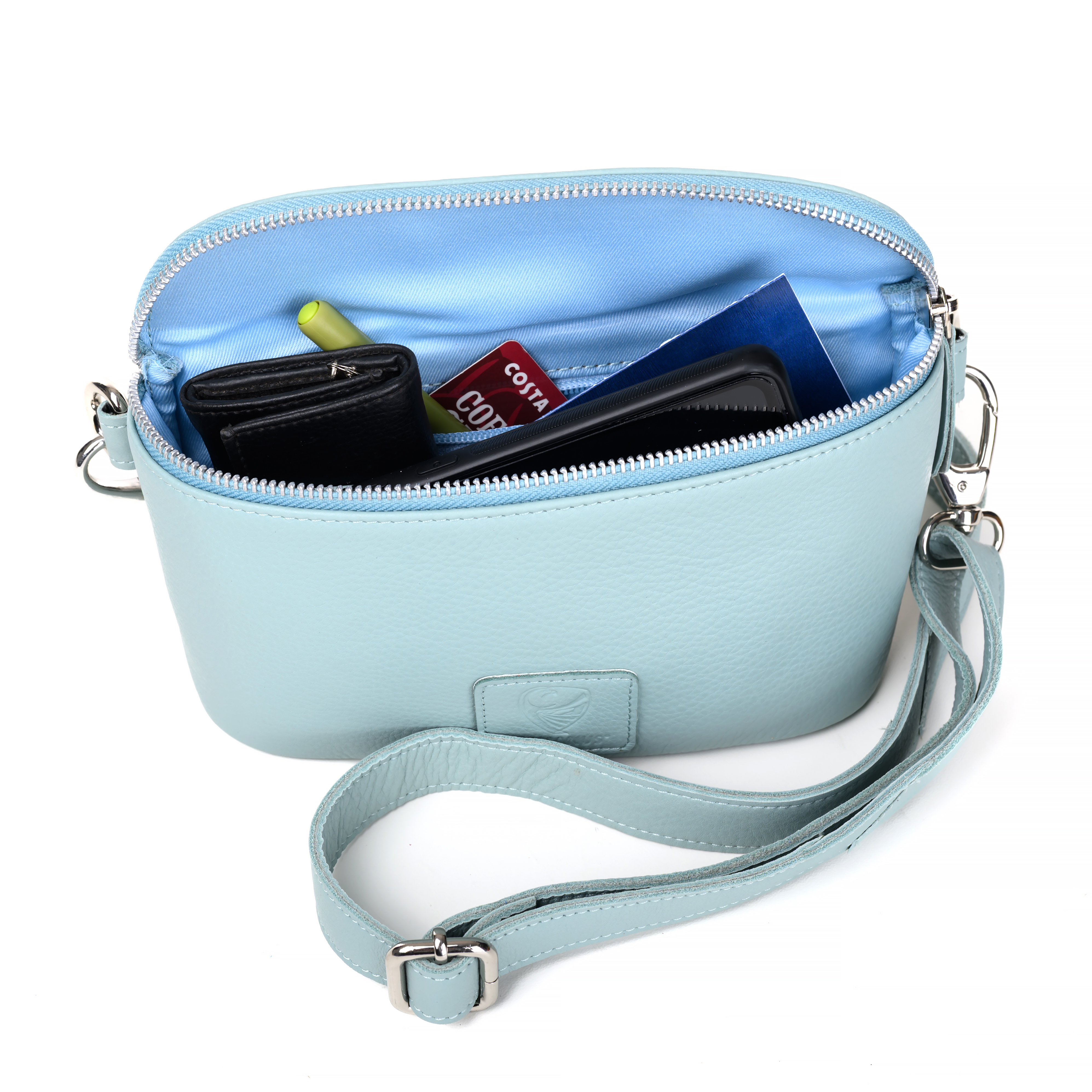 GERMANUS Gürteltasche Mika Crossbody Bag, Bum Bag, Bauchtasche, Umhängetasche, Tasche Leder Hellblau