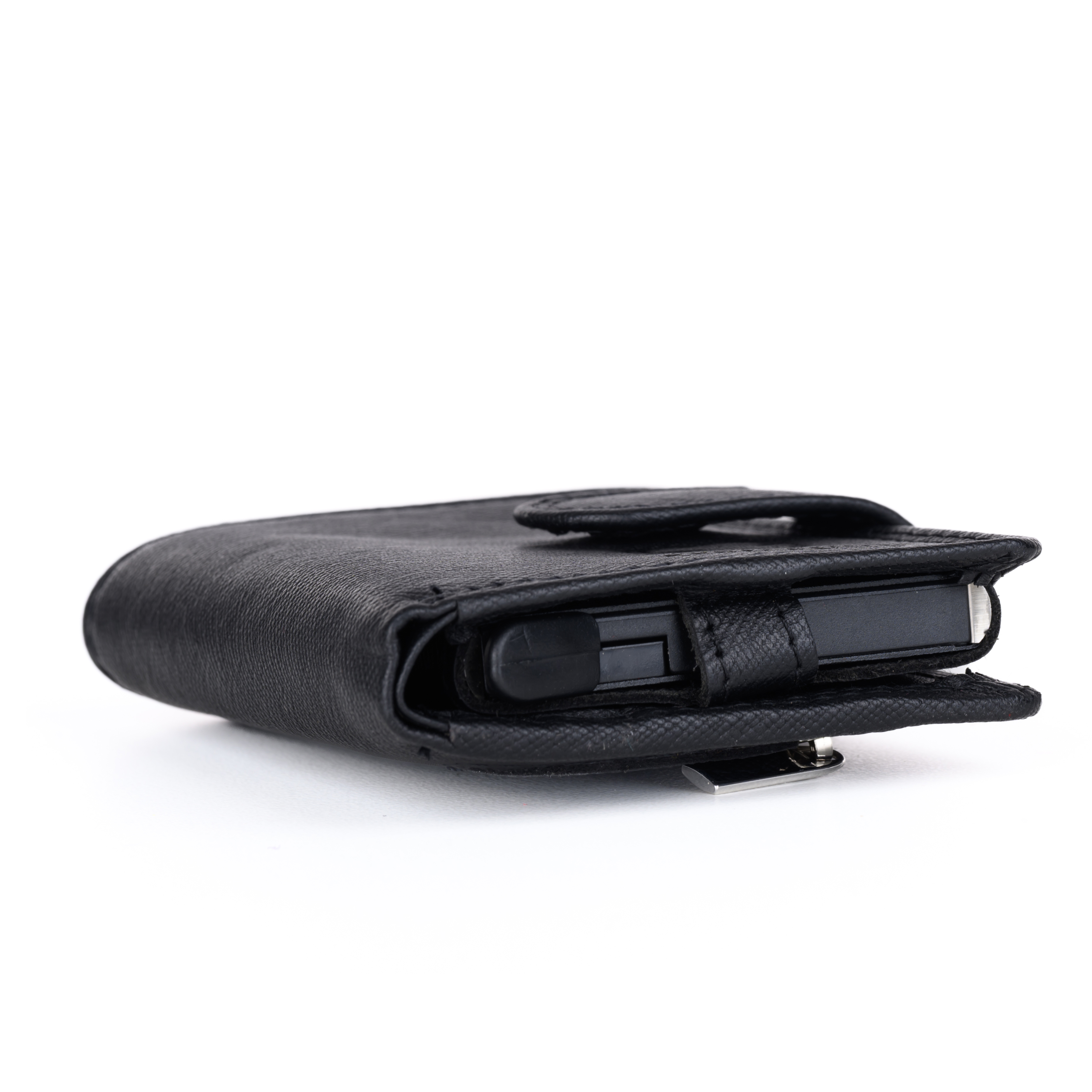 GERMANUS Geldbörse Metall Card Holder Halter mit Leder, 4007, schwarz