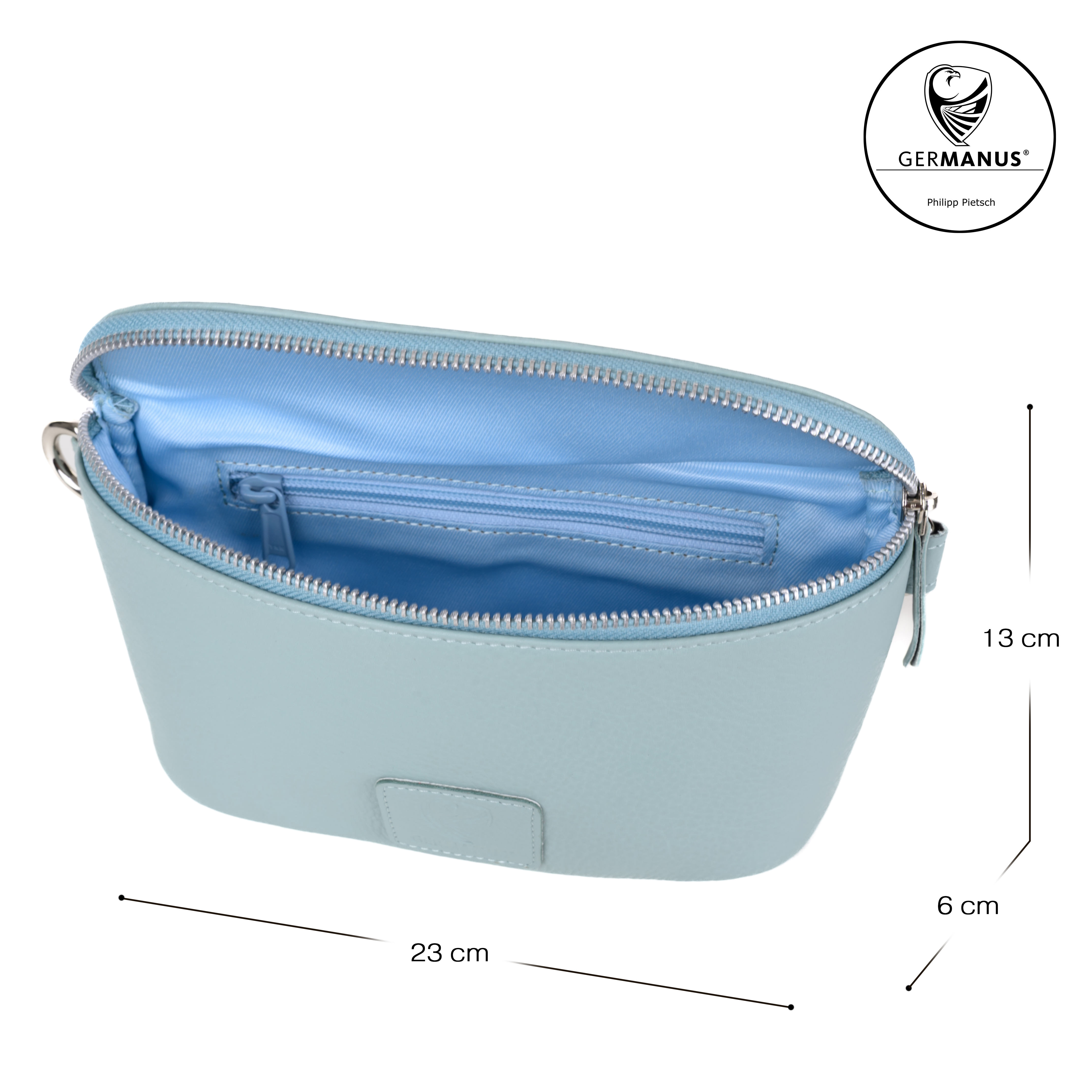 GERMANUS Gürteltasche Mika Crossbody Bag, Bum Bag, Bauchtasche, Umhängetasche, Tasche Leder Hellblau