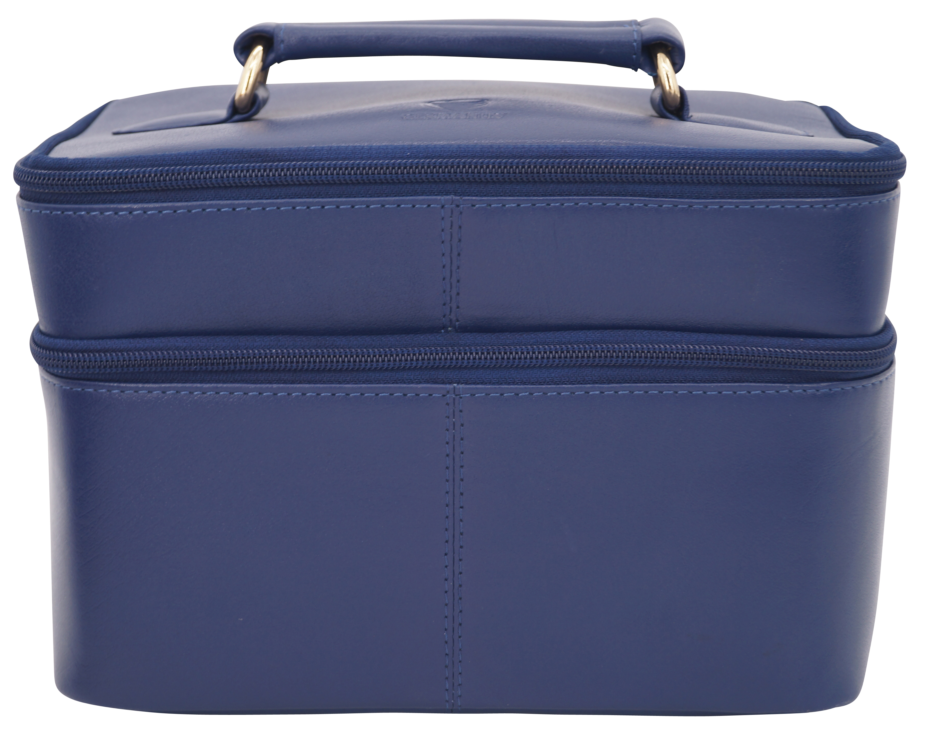 GERMANUS Handgemachte Kosmetiktasche Ina, Kosmetikkoffer und Kulturtasche aus dickem Leder (Blau)