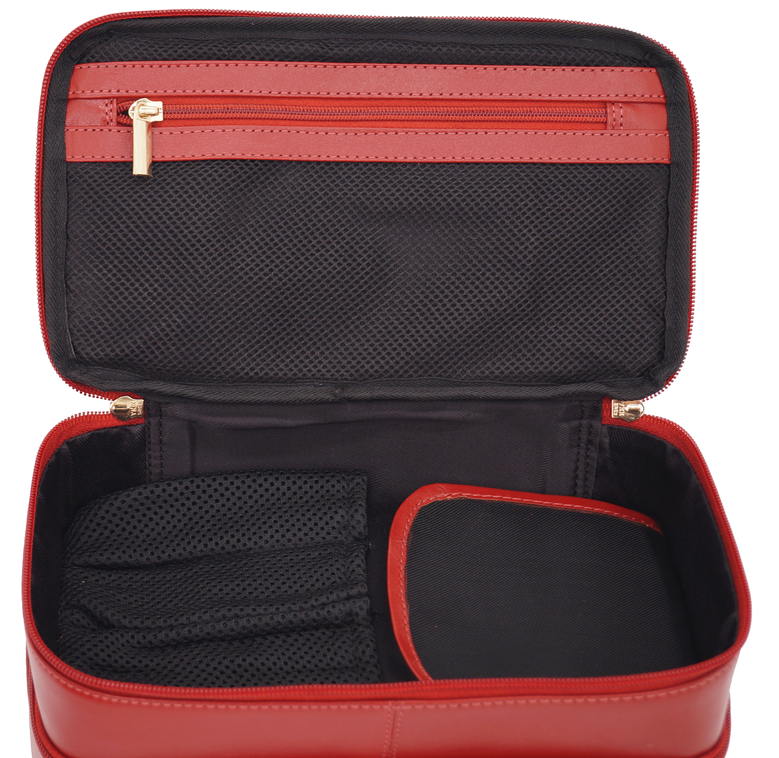 GERMANUS Handgemachte Kosmetiktasche Ina, Kosmetikkoffer und Kulturtasche aus dickem Leder (Rot)