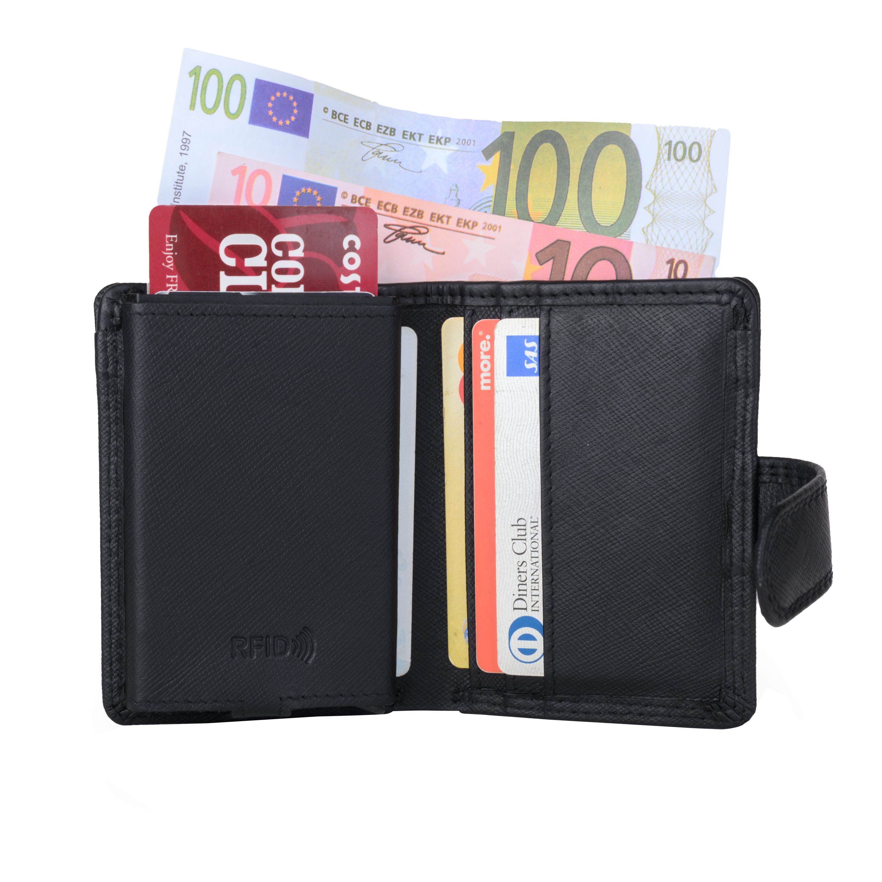 GERMANUS Geldbörse Metall Card Holder Halter mit Leder, 4007, schwarz