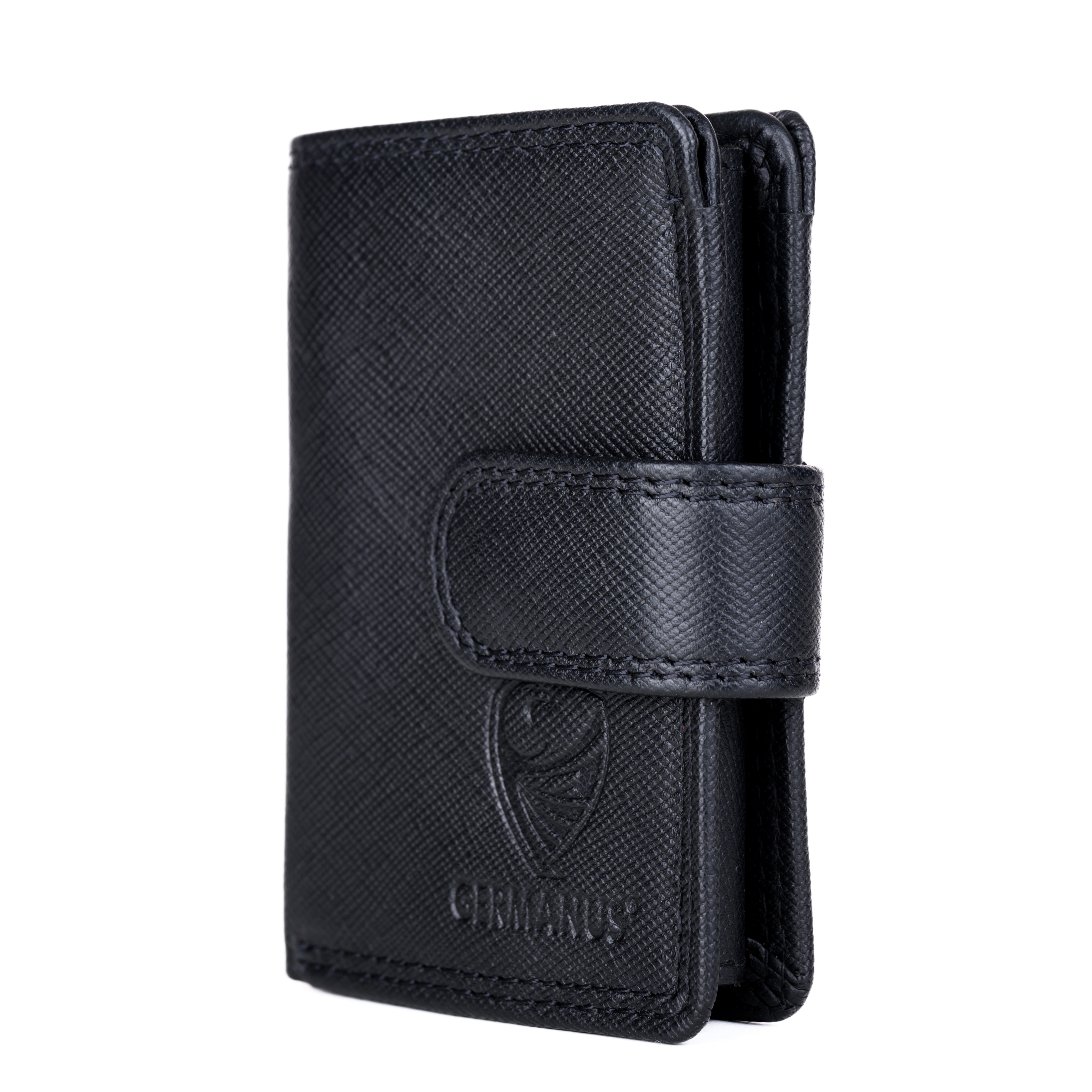 GERMANUS Geldbörse Metall Card Holder Halter mit Leder, 4007, schwarz
