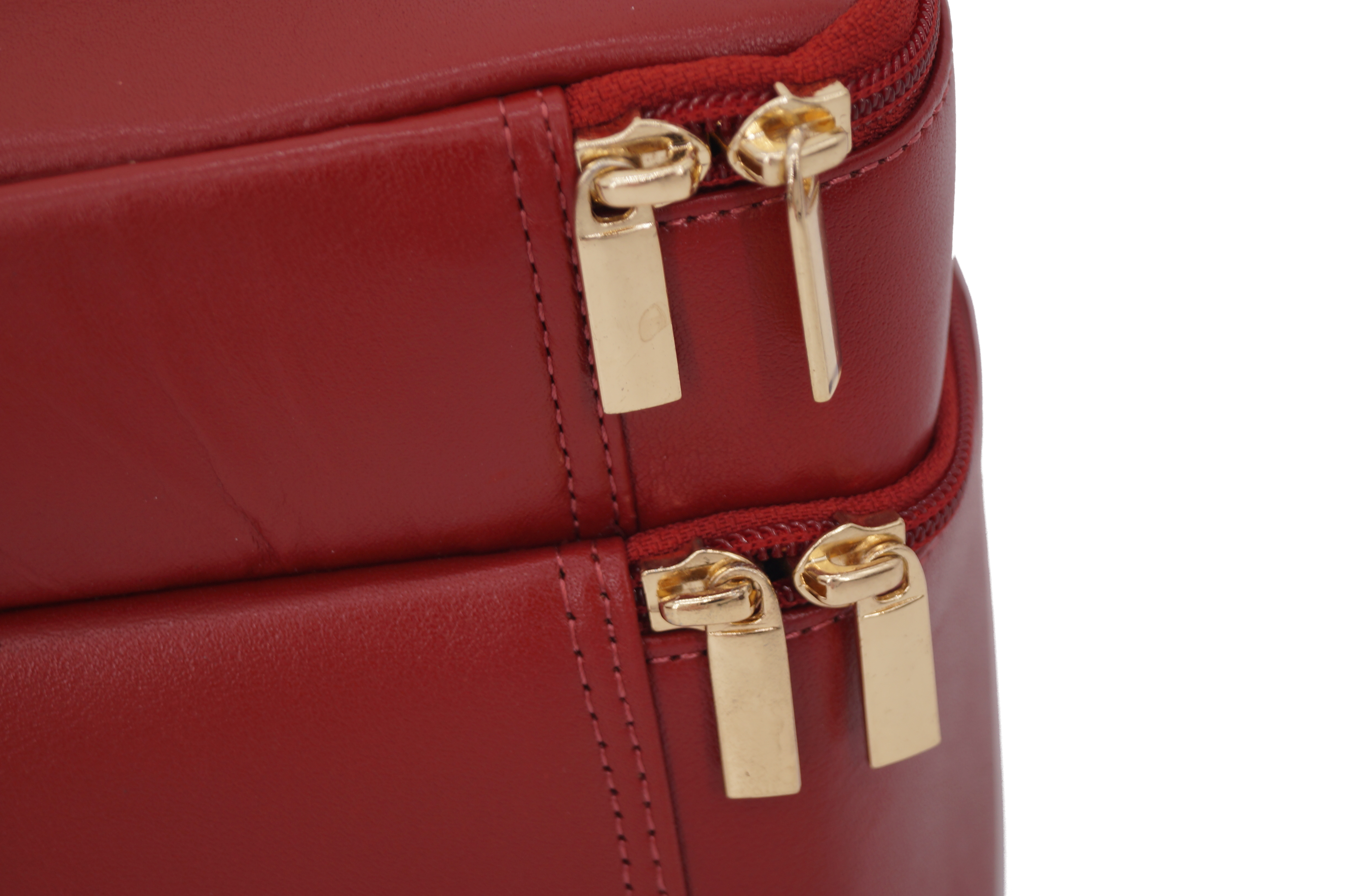 GERMANUS Handgemachte Kosmetiktasche Ina, Kosmetikkoffer und Kulturtasche aus dickem Leder (Rot)