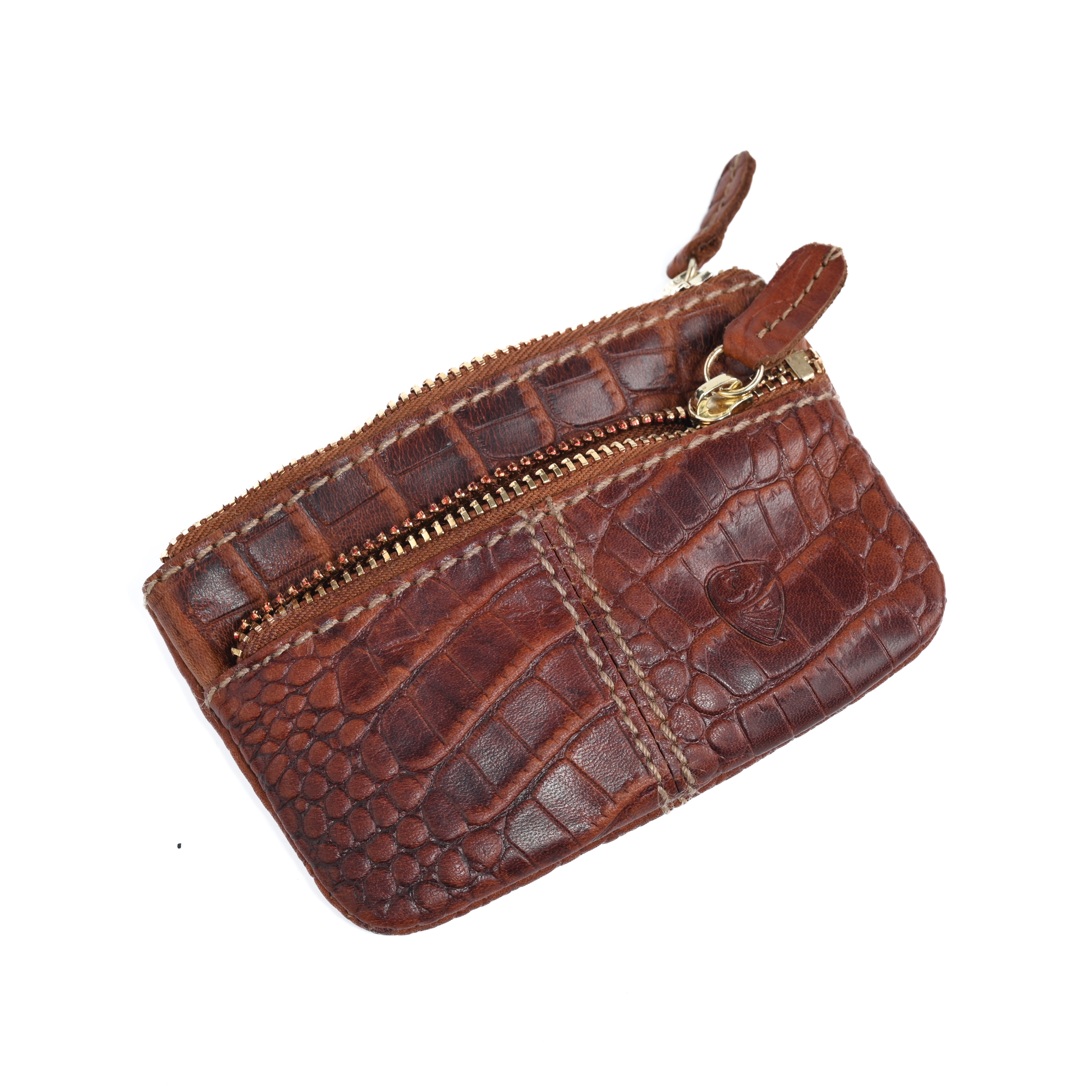 GERMANUS Schlüsselmäppchen Braun Croco