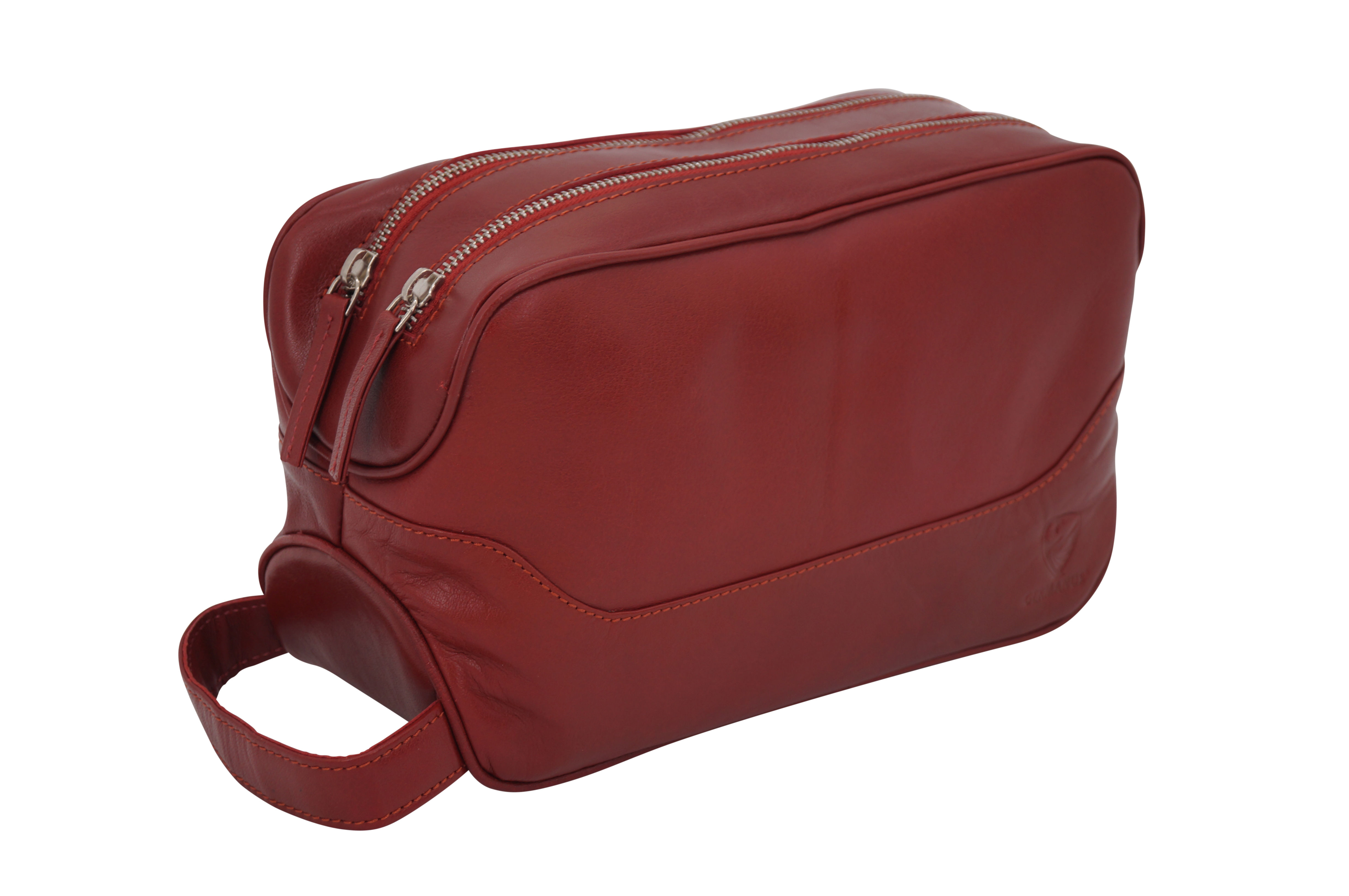 GERMANUS geräumige Kulturtasche "Andreas" aus Echtleder in rot