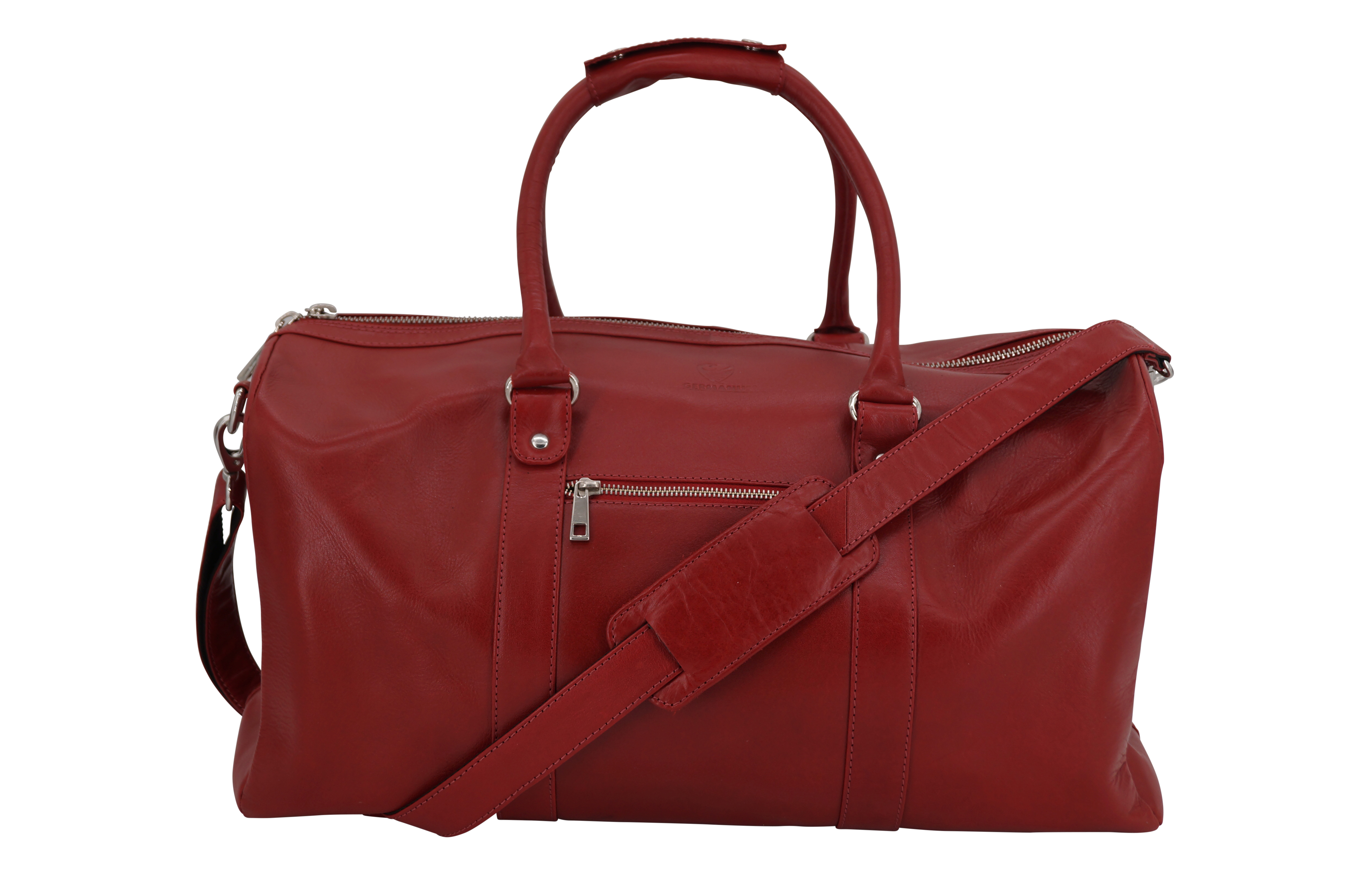 GERMANUS Weekender Reisetasche aus dickem Leder, Rot, 3600
