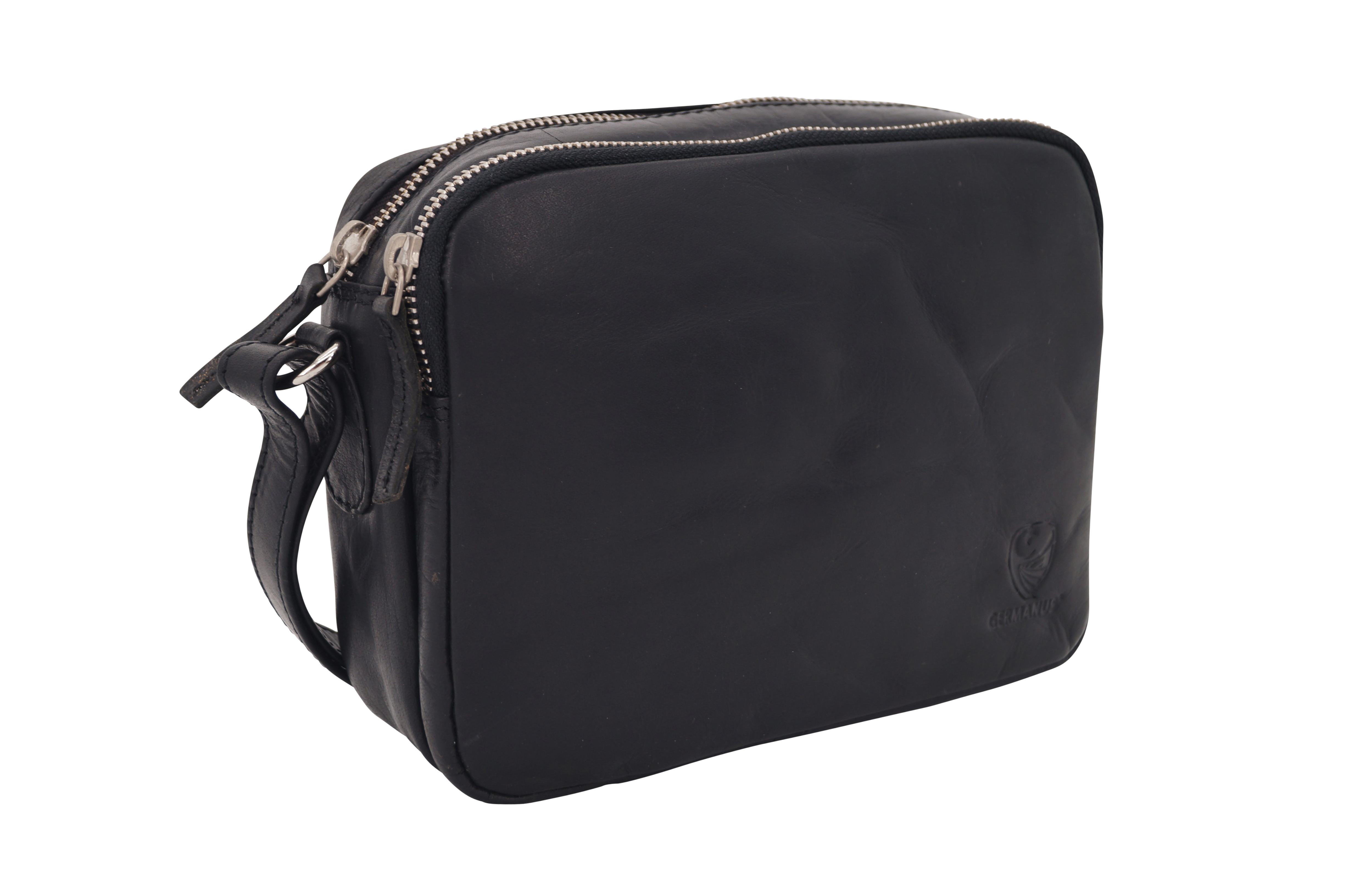 GERMANUS Damen Handtasche Umhängetasche Lara aus Echtleder, Schwarz