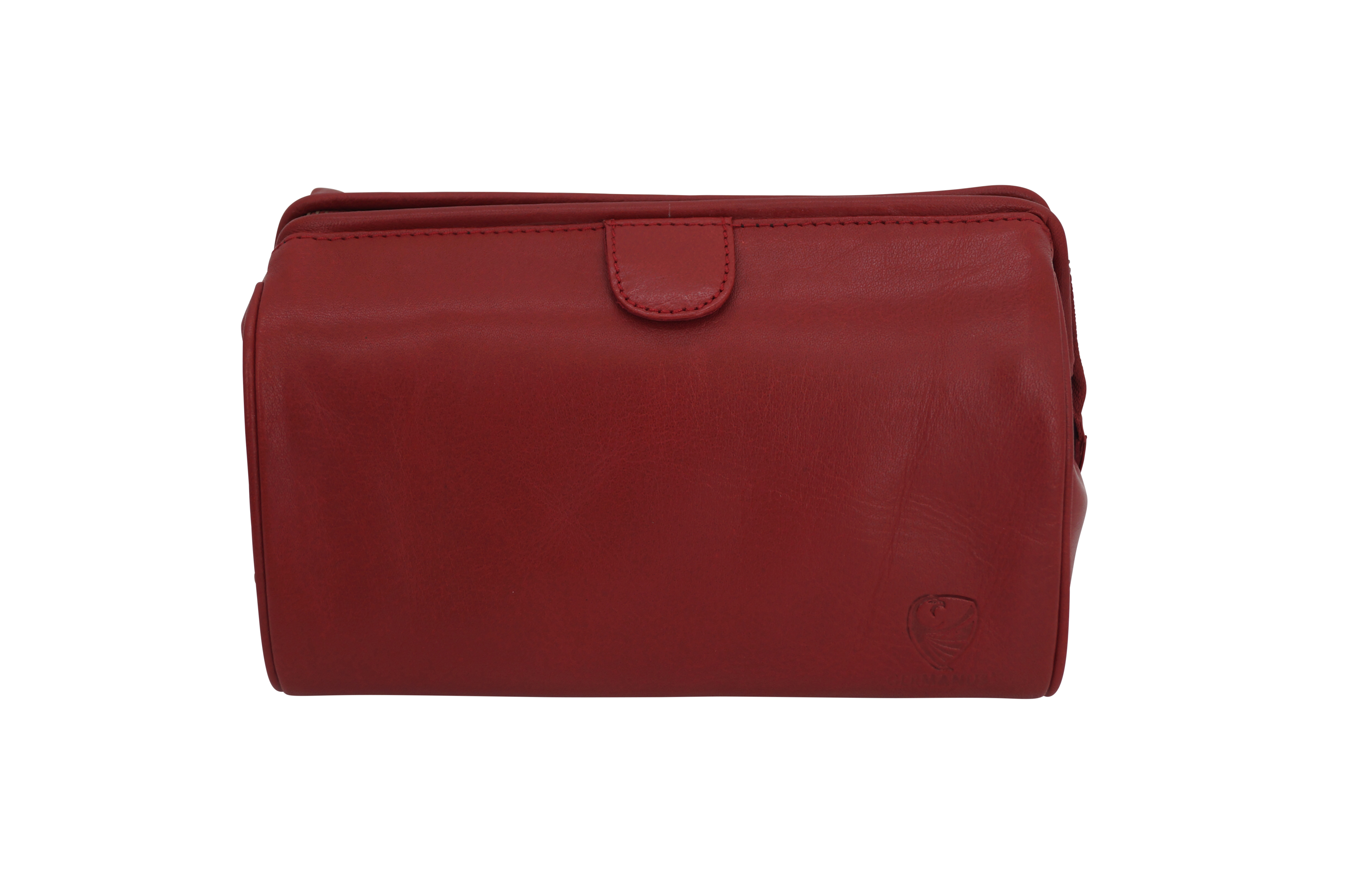 Handgemachte Kosmetiktasche Elin, Kosmetikkoffer und Kulturtasche aus dickem Leder, rot