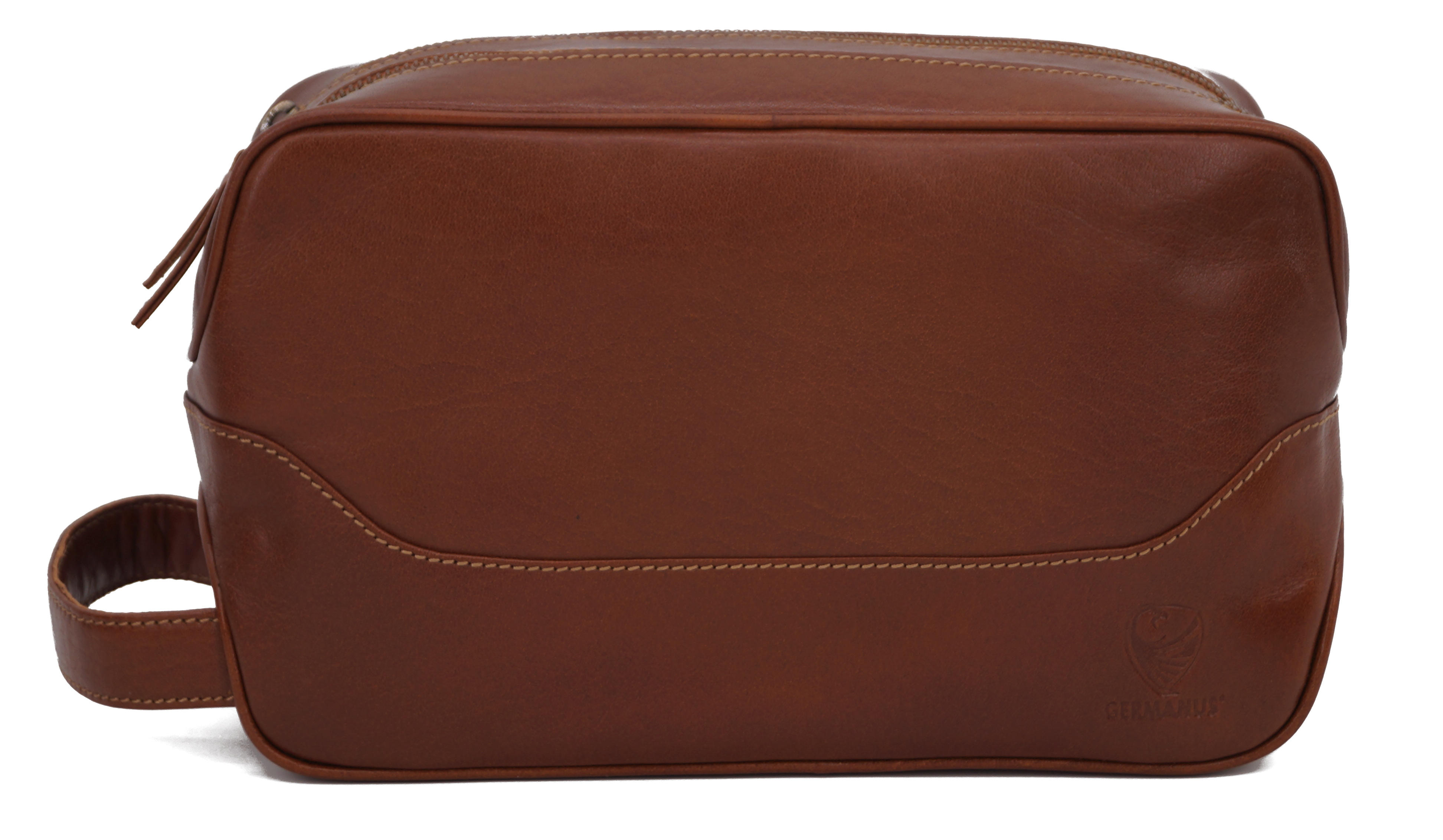 GERMANUS geräumige Kulturtasche "Andreas" aus Echtleder in hellbraun