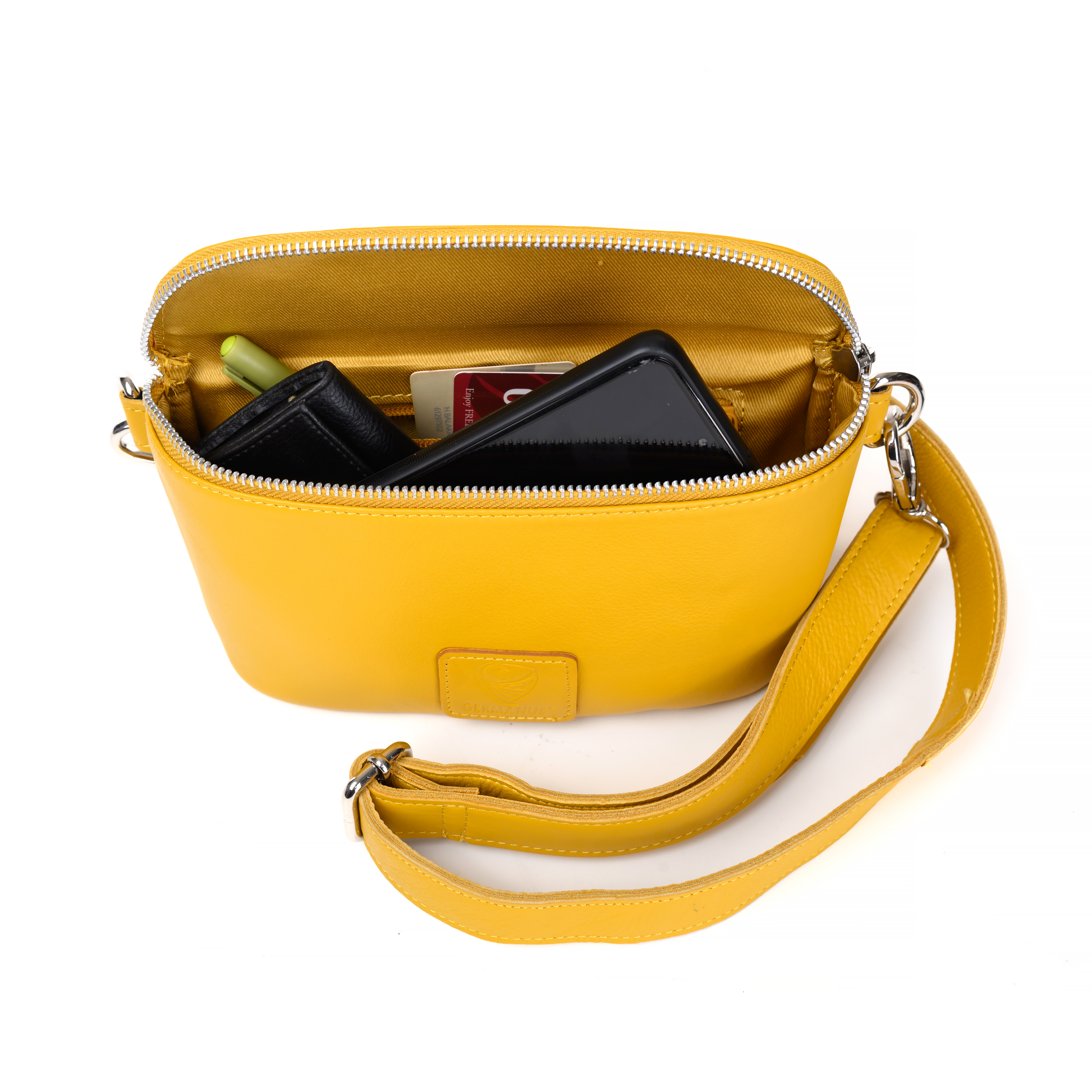 GERMANUS Gürteltasche Mika Crossbody Bag, Bum Bag, Bauchtasche, Umhängetasche, Tasche Leder Gelb