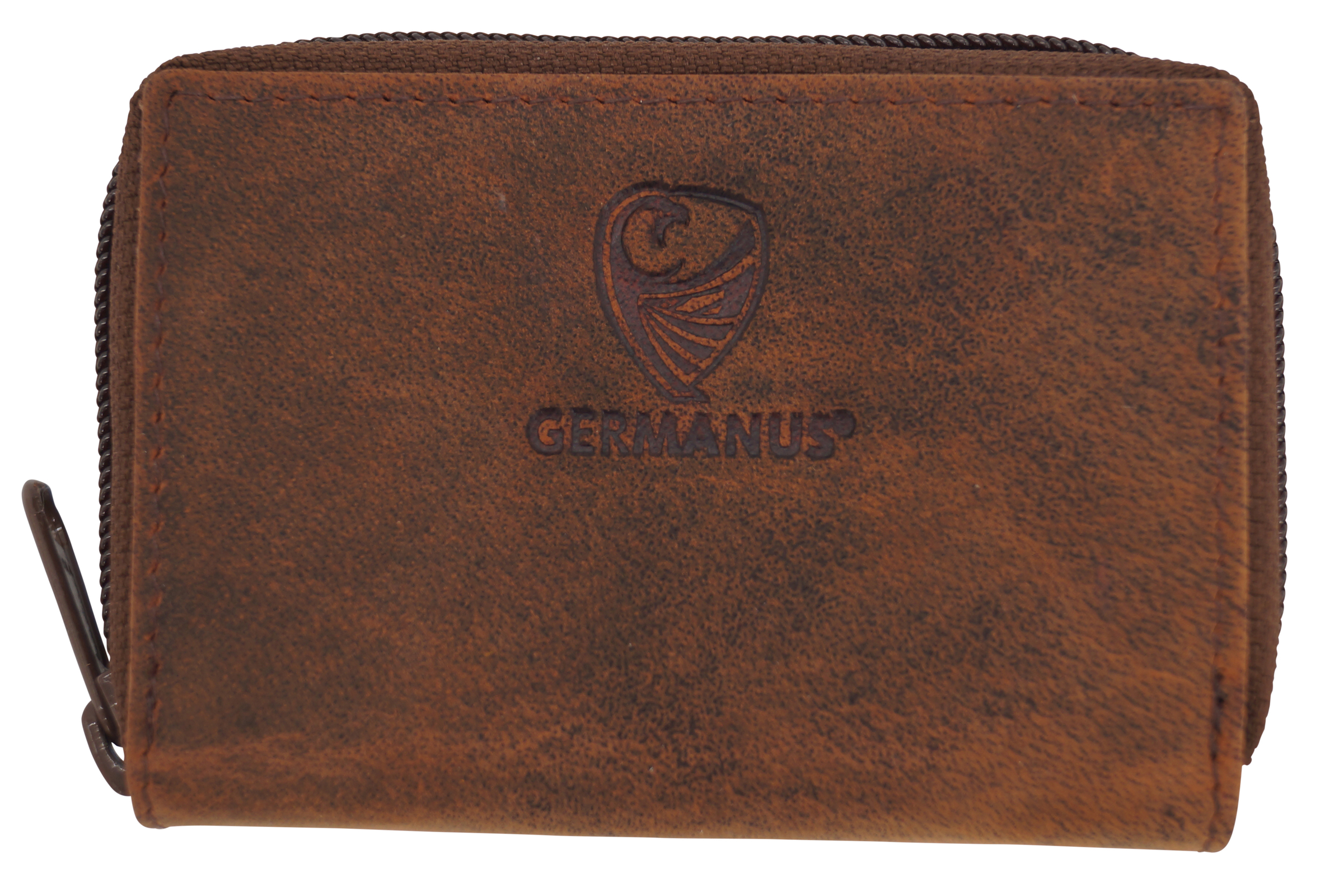 GERMANUS Brieftasche Kreditkartenetui Zip - Leder, Wildes Rind