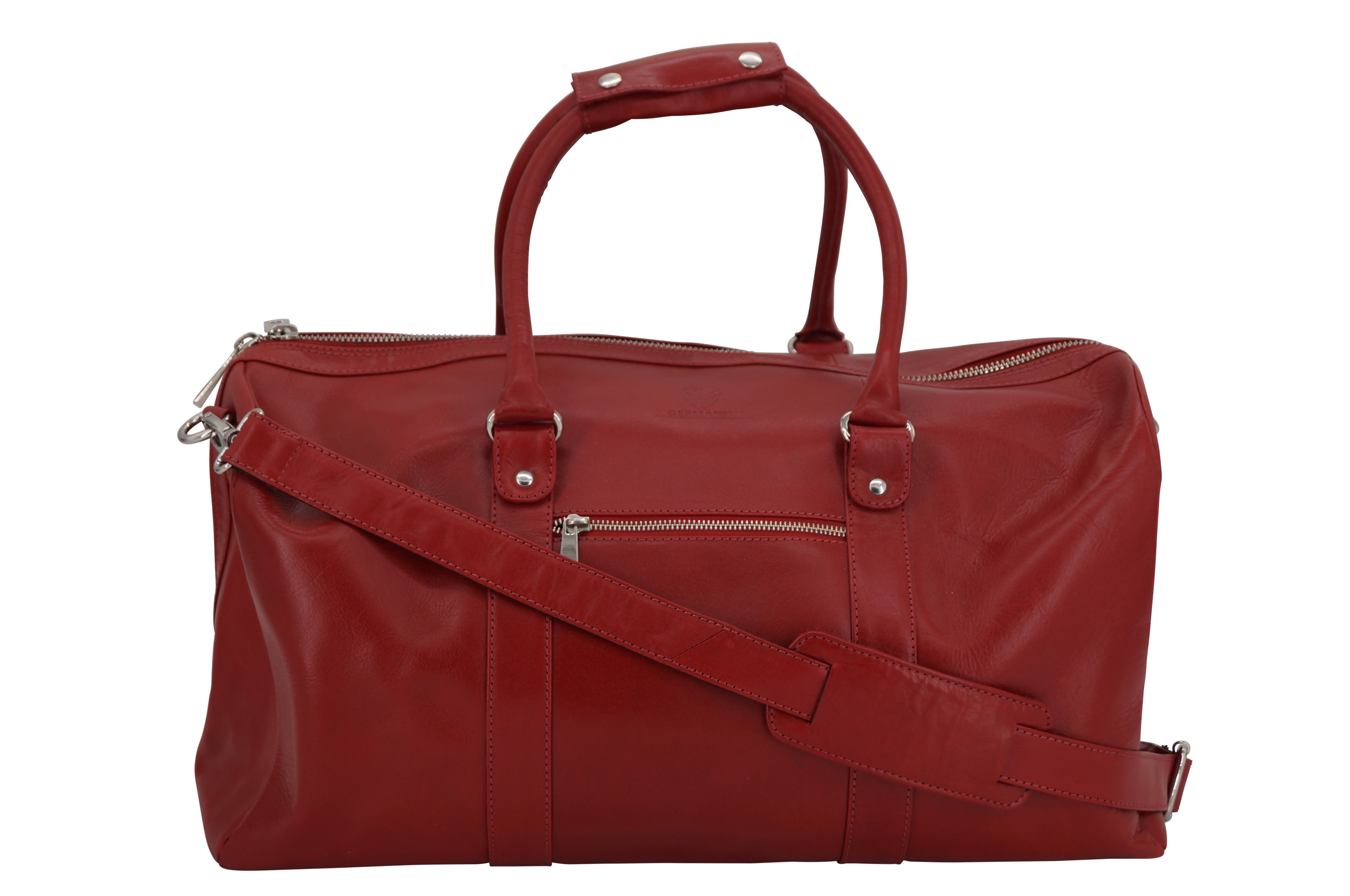 GERMANUS Weekender Reisetasche aus dickem Leder, Rot, 3600