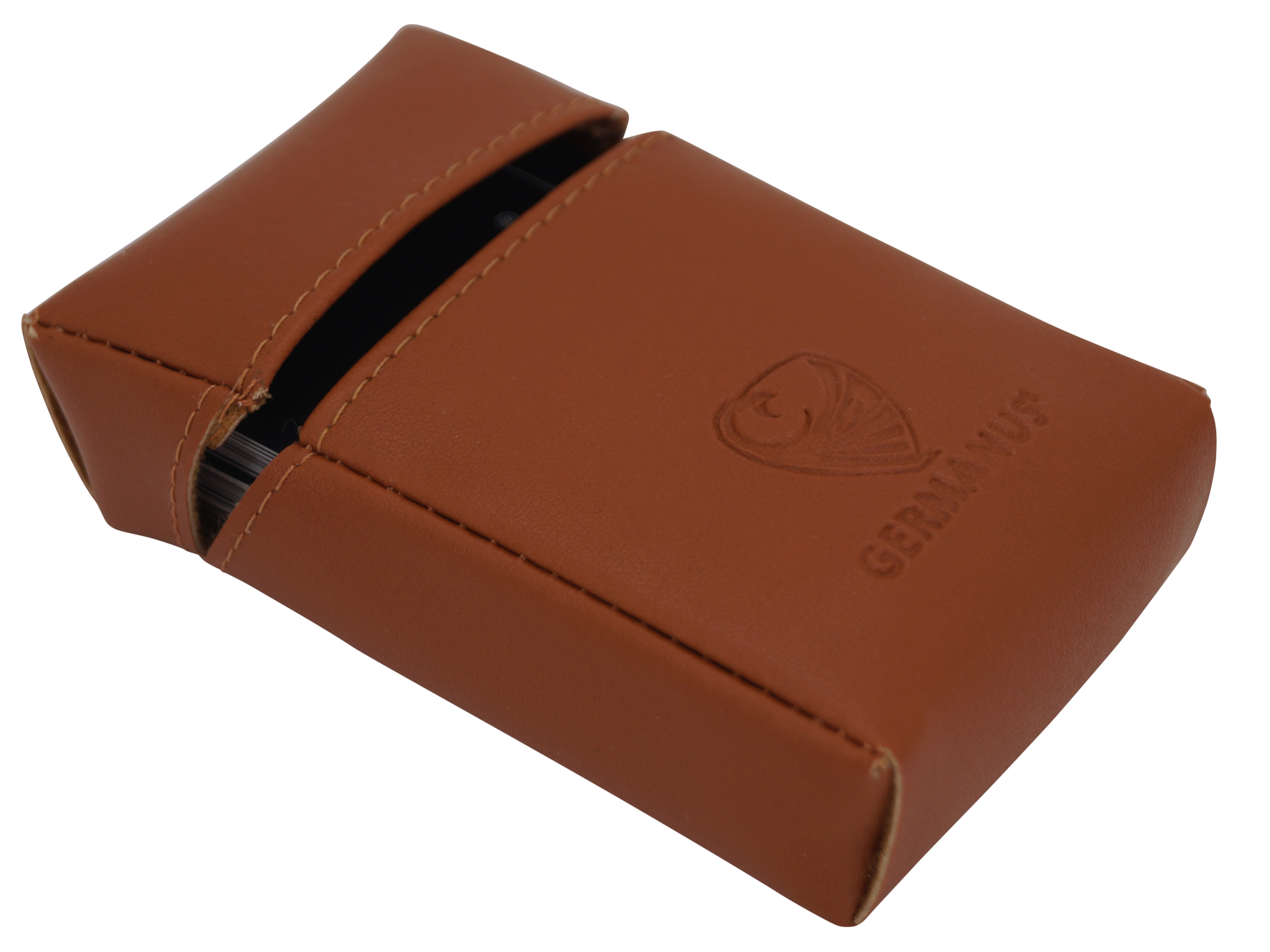 GERMANUS Visitenkartenetui - Europäische Handarbeit, Made in EU, Lederfrei braun