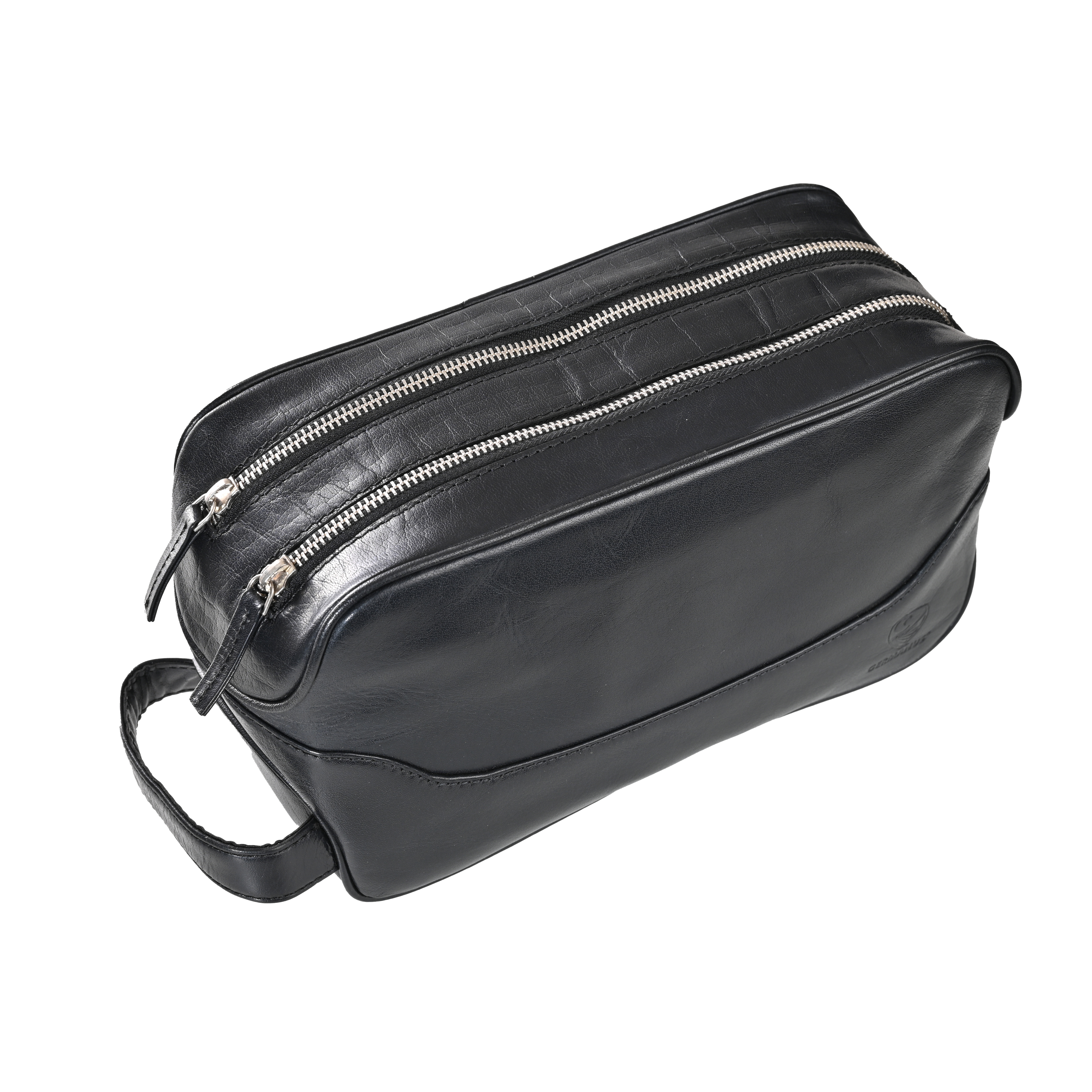 GERMANUS geräumige Kulturtasche "Andreas" aus Echtleder in schwarz