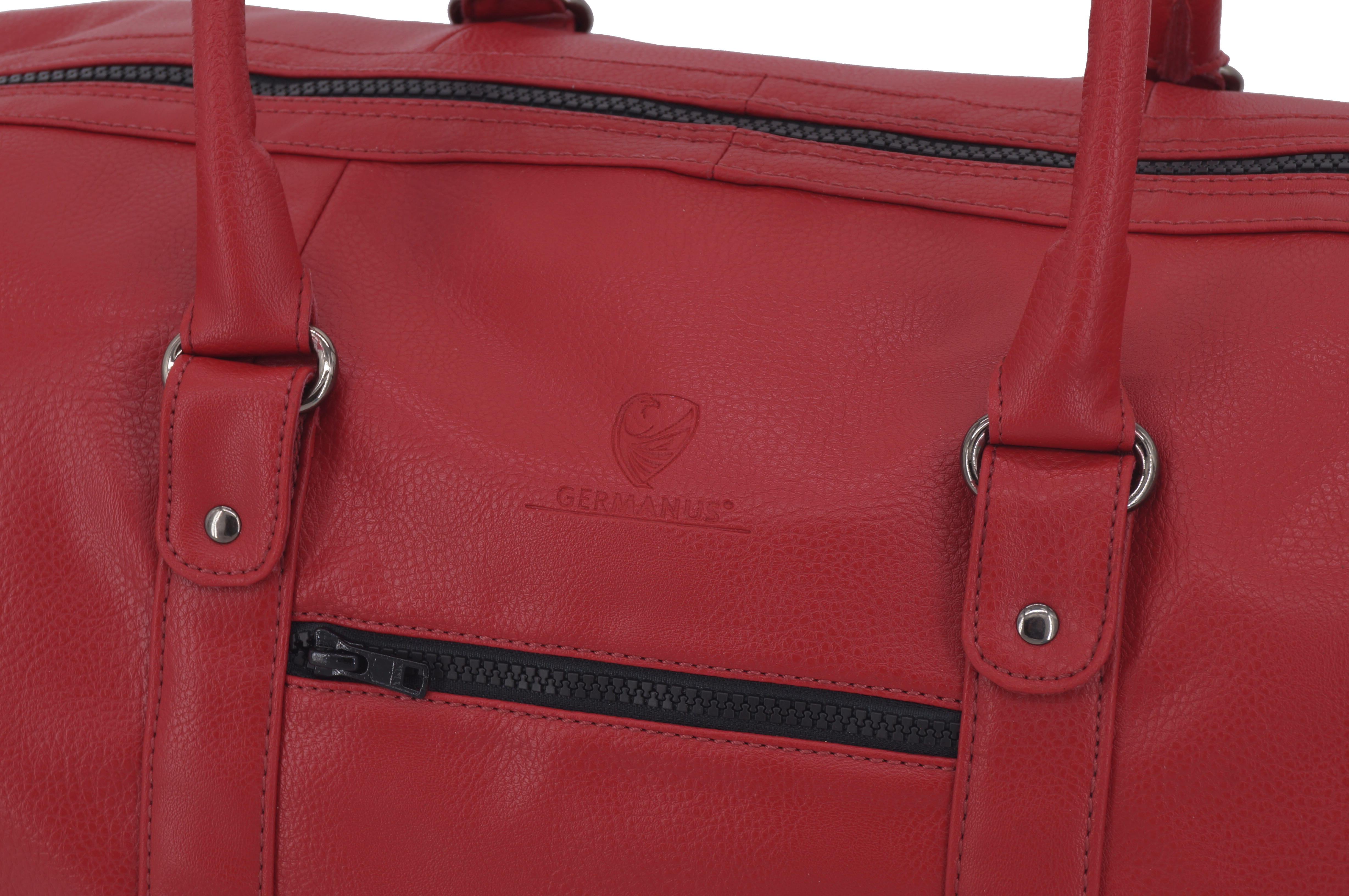 GERMANUS Handgemachte Reisetasche Lothar, Weekender aus dickem lederfreien Kunstleder für den Kurztrip, Reise oder Wochenenddreise, Rot