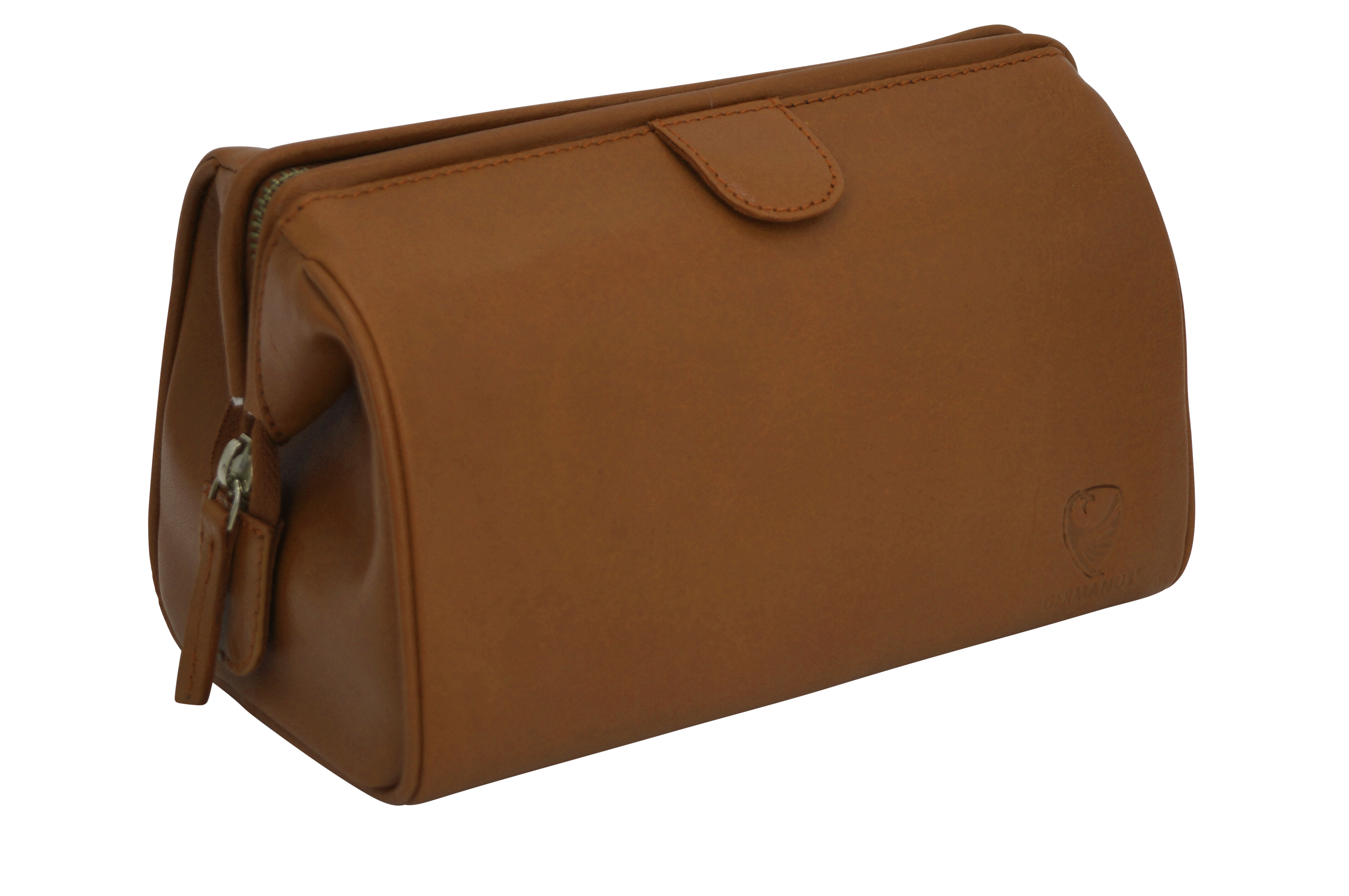 Handgemachte Kosmetiktasche Elin, Kosmetikkoffer und Kulturtasche aus dickem Leder, braun